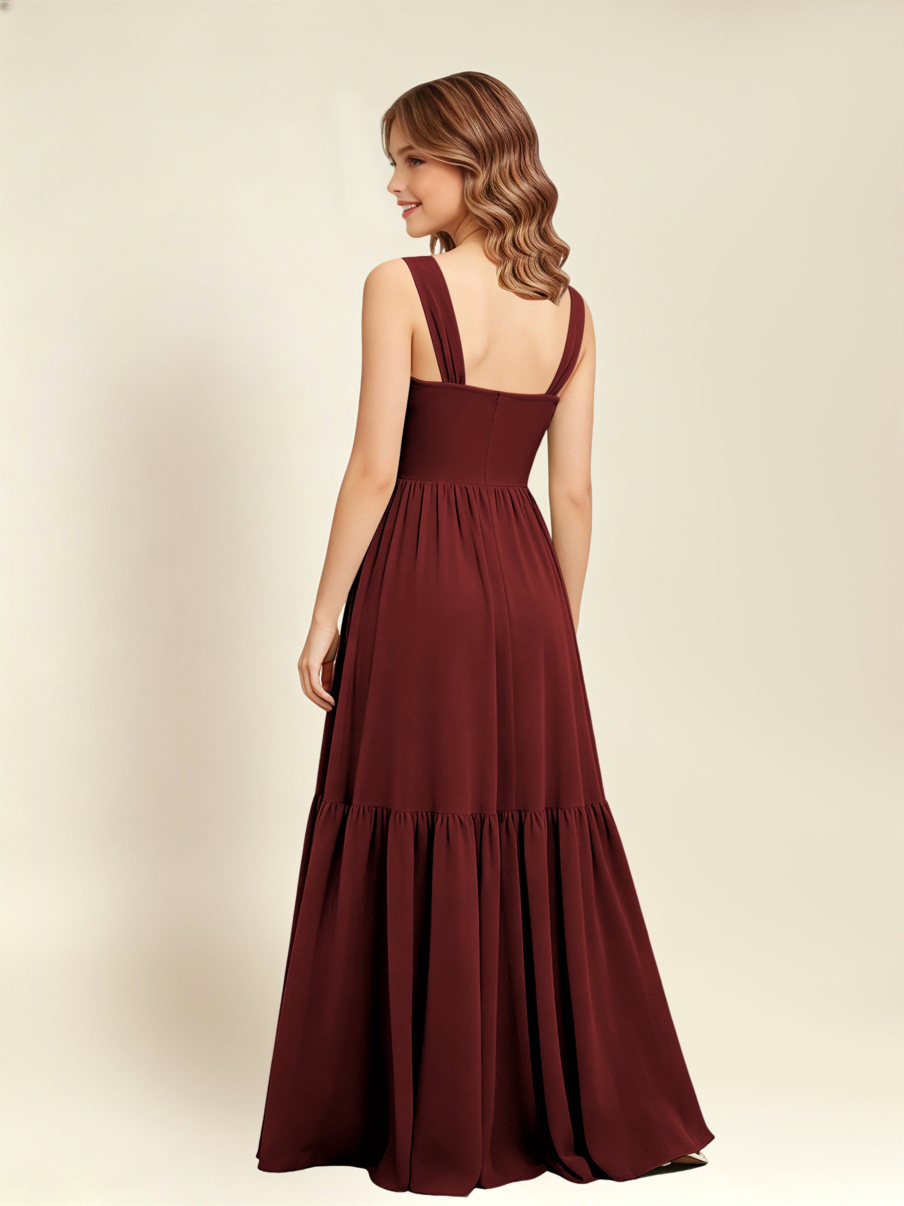 ROVDESY A-Line Square Neck Chiffon  Junior Bridesmaid Dress
