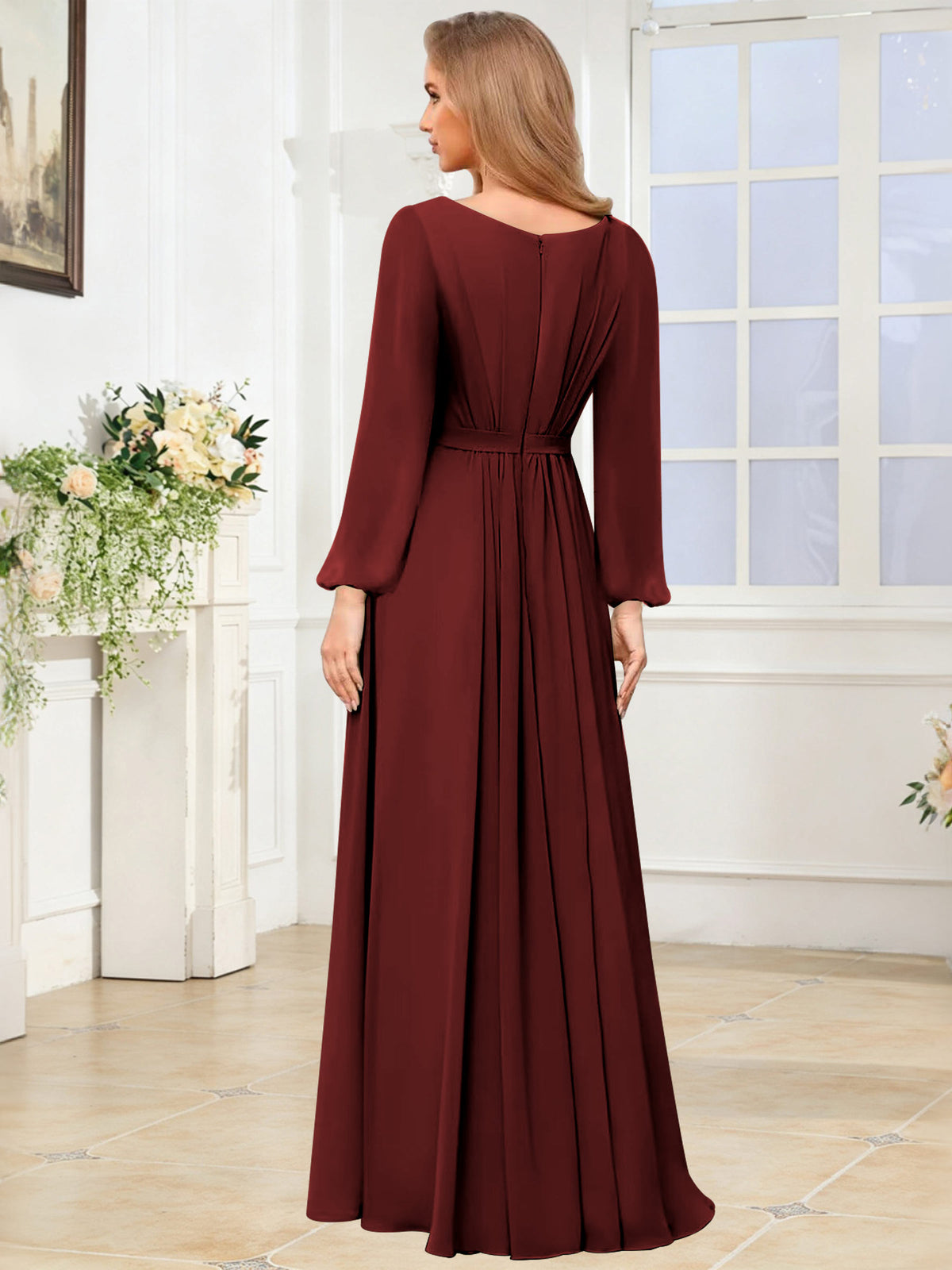 A-Line Chiffon Long Sleeve Bridesmaid Dress