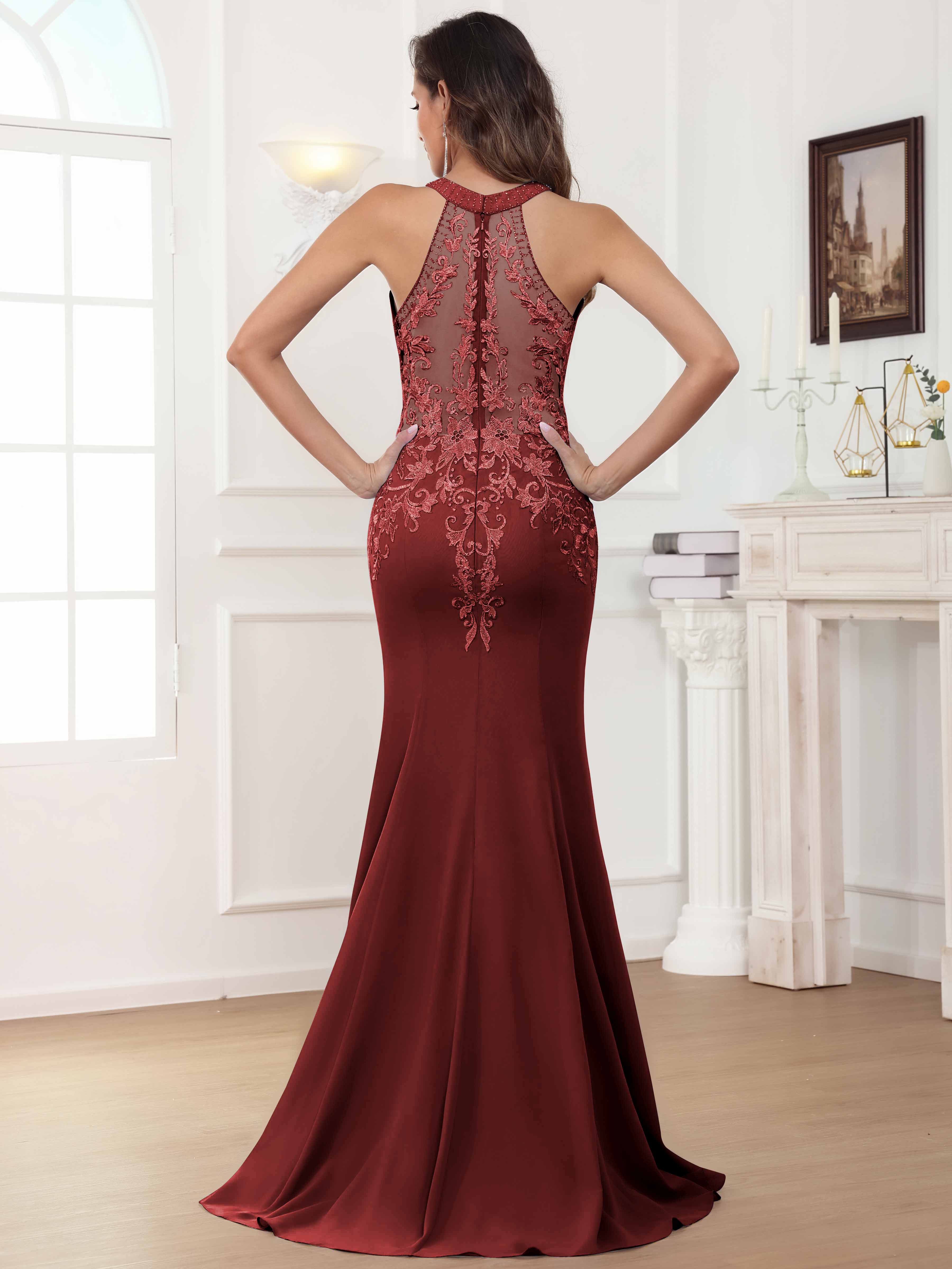 ROVDESY Halter Mermaid Lace Mother Of The Bride Dress With Jacket