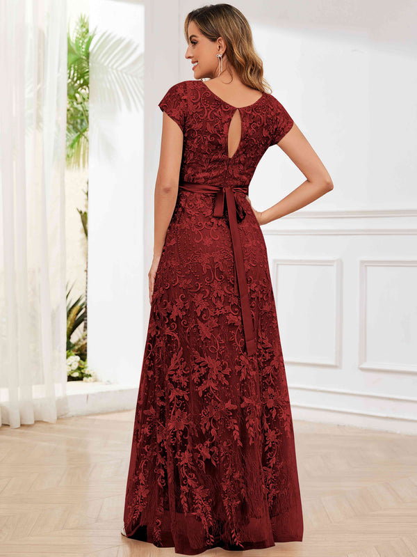 Elegant Lace Mother Of The Bride Dress With Short Sleeves Formal Gown