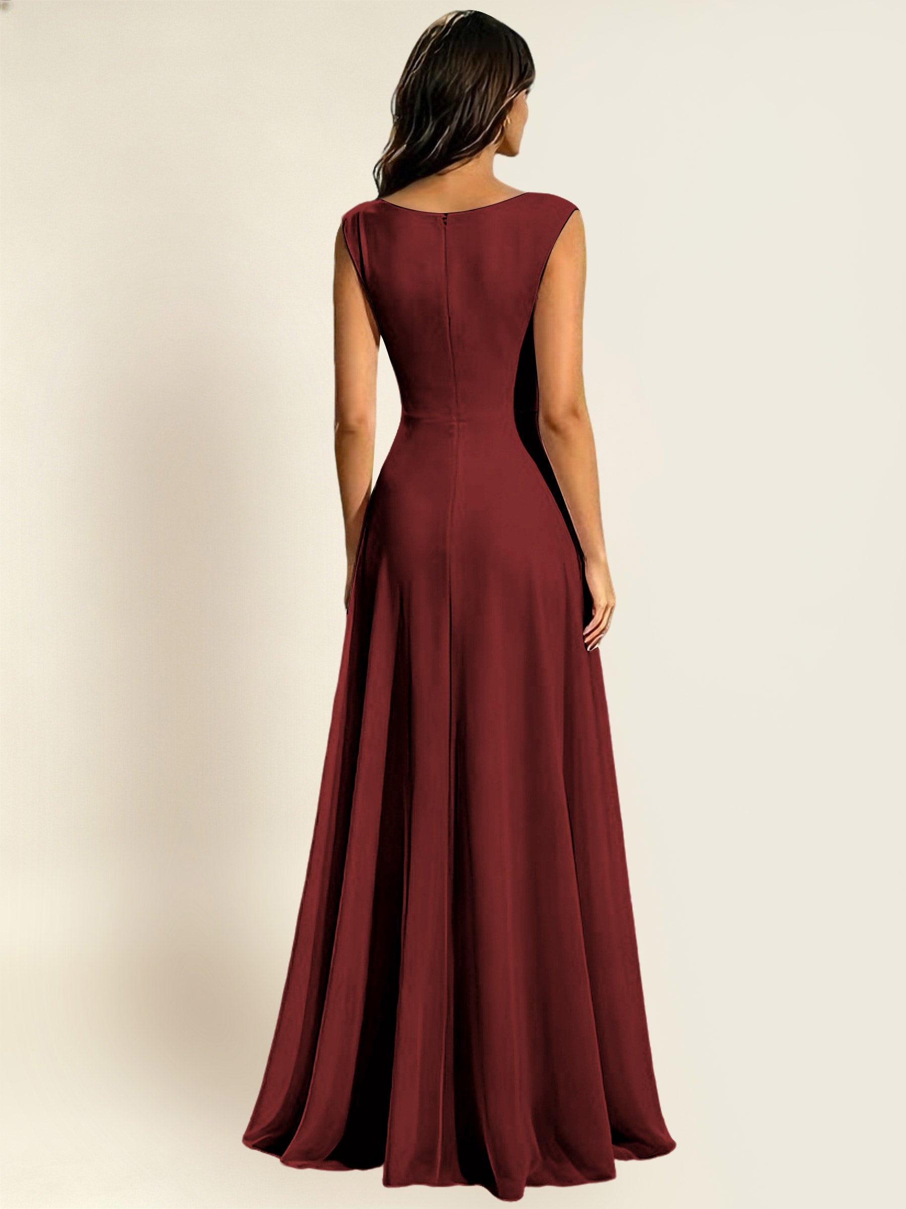 ROVDESY A-Line Chiffon Long Bridesmaid Dress With Sleeveless