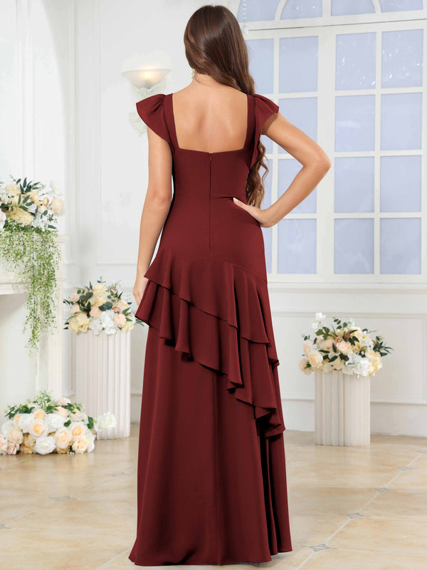 Sweetheart Tiered Ruffle Chiffon Bridesmaid Dress With Short Sleeves