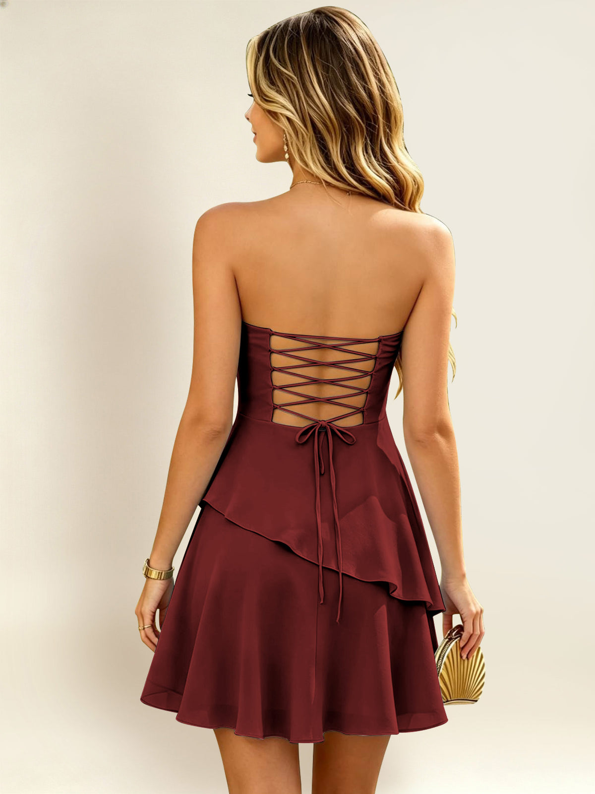 Strapless A-Line Ruffled Chiffon Homecoming Mini Dress