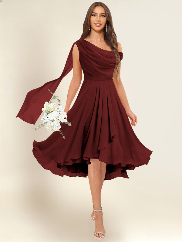 A-Line One Shoulder Pleated Chiffon Bridesmaid Dress With Flowing Sash