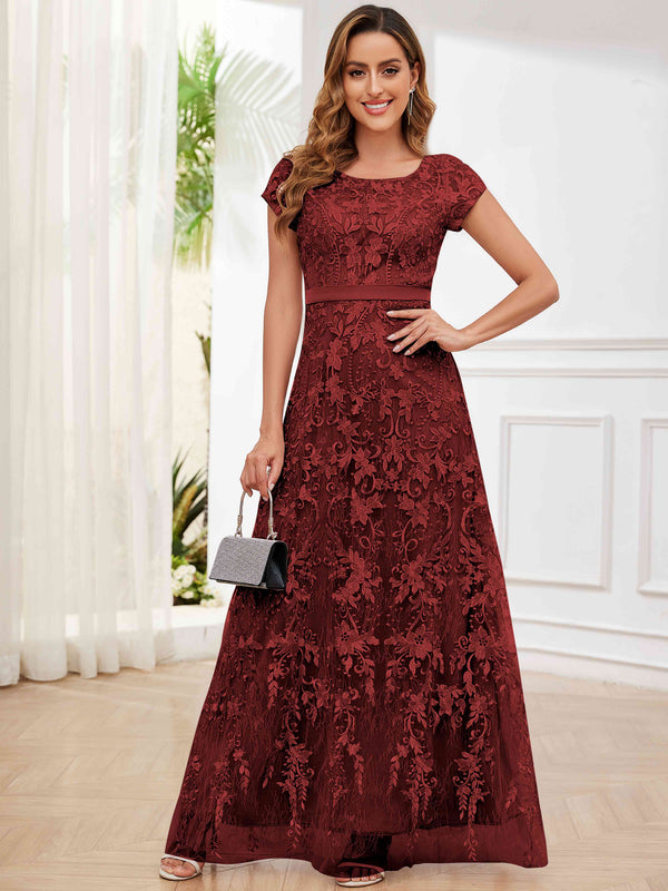 Elegant Lace Mother Of The Bride Dress With Short Sleeves Formal Gown