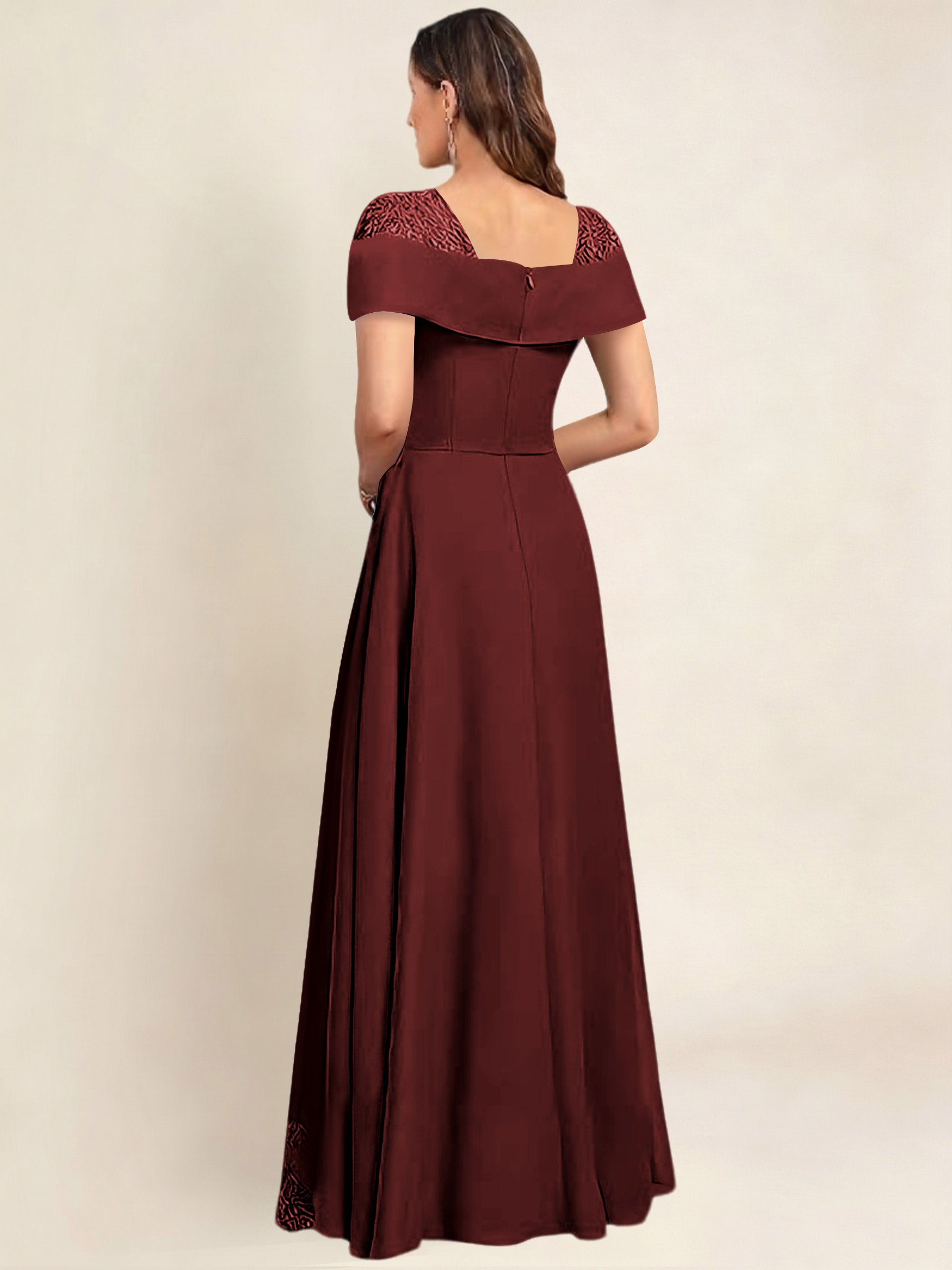ROVDESY A-Line Off The Shoulder Lace Chiffon Long Mother of the Bride Dress Formal Gown