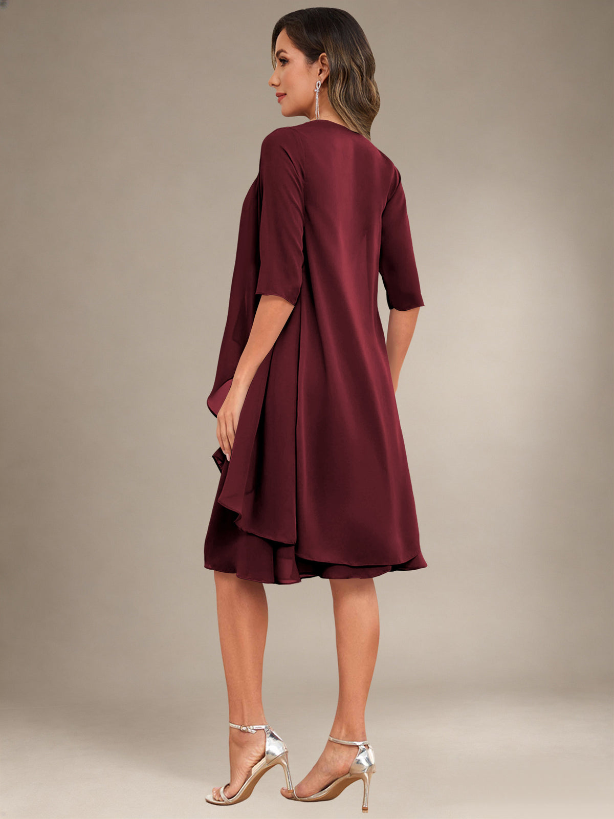 2 Pieces Half Sleeve Chiffon Knee Length Mother Of The Bride Dresses with Jacket