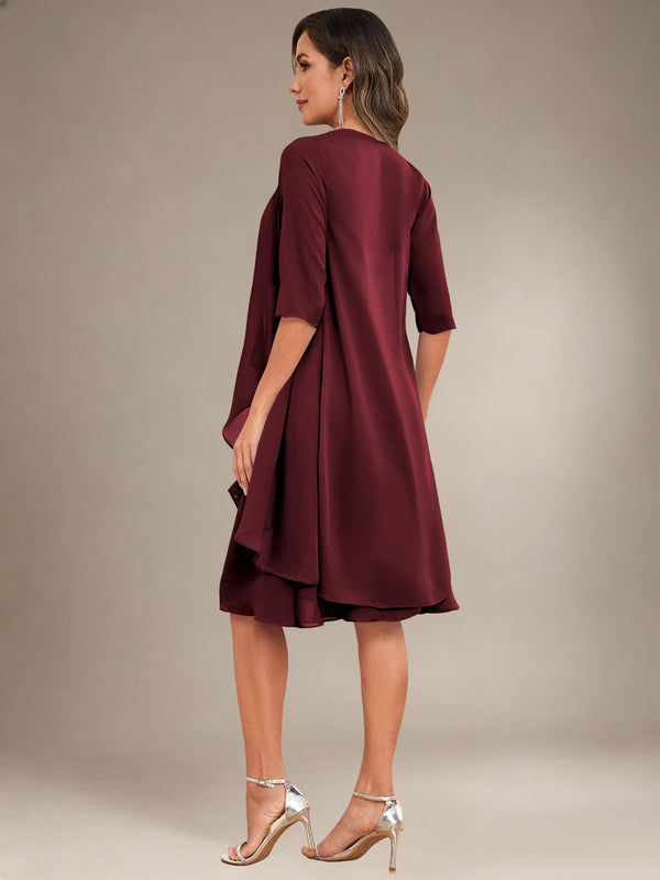 2 Pieces Half Sleeve Chiffon Knee Length Mother Of The Bride Dresses with Jacket