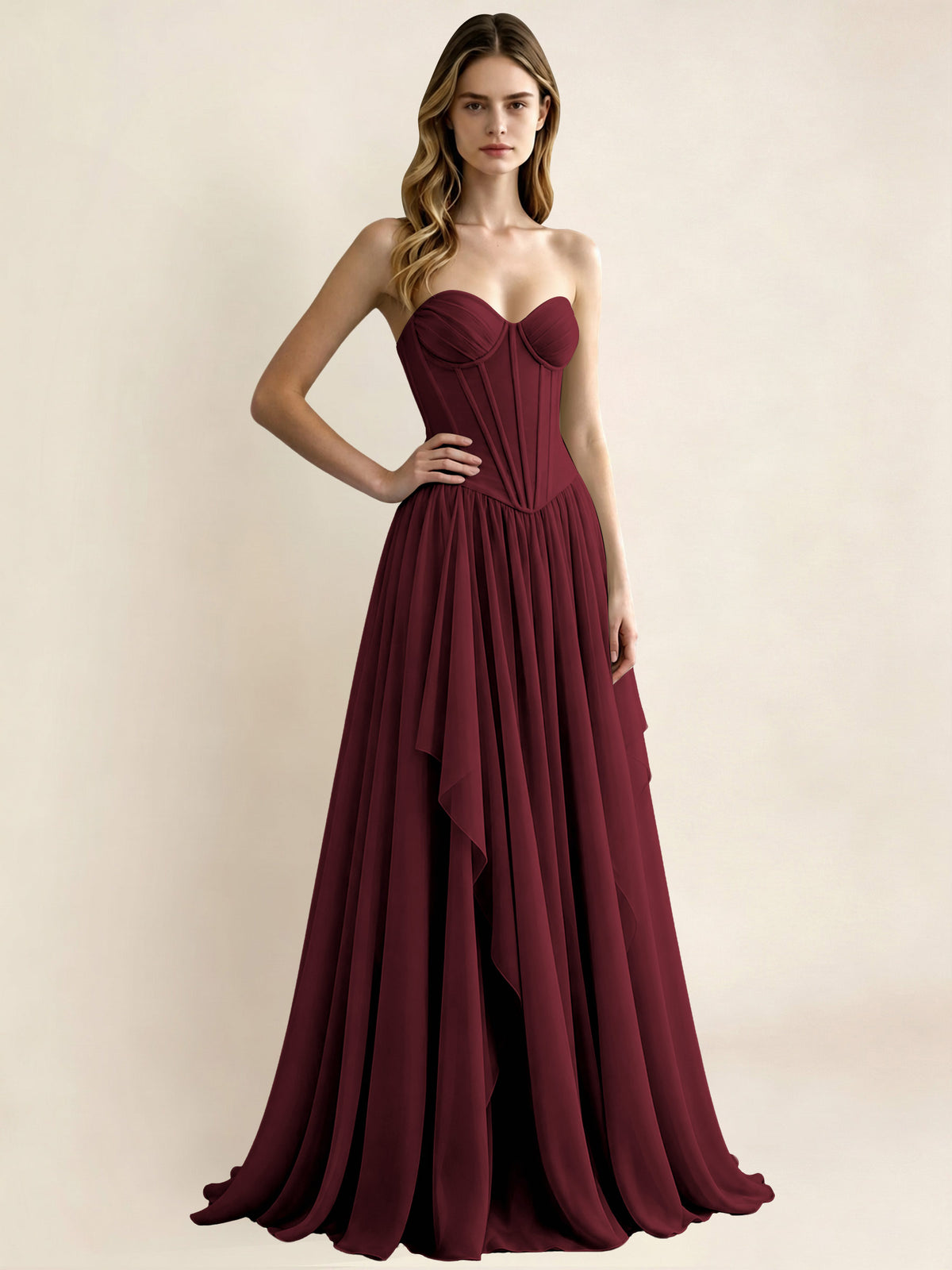 Sweetheart Chiffon Pleated A Line Bridesmaid Formal Dress