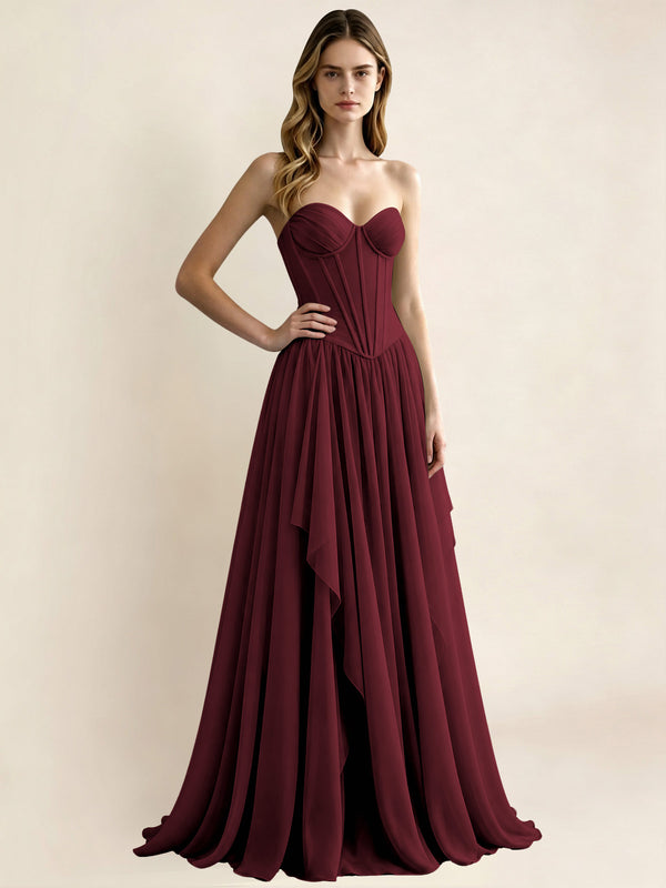 Sweetheart Chiffon Pleated A Line Bridesmaid Formal Dress