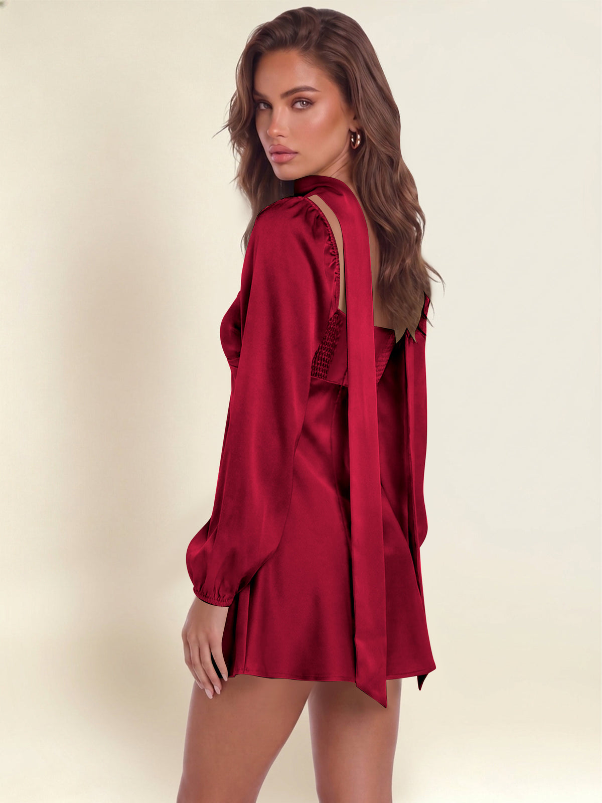 A-Line Long Sleeve Satin Mini Homecoming Dress with Scarf