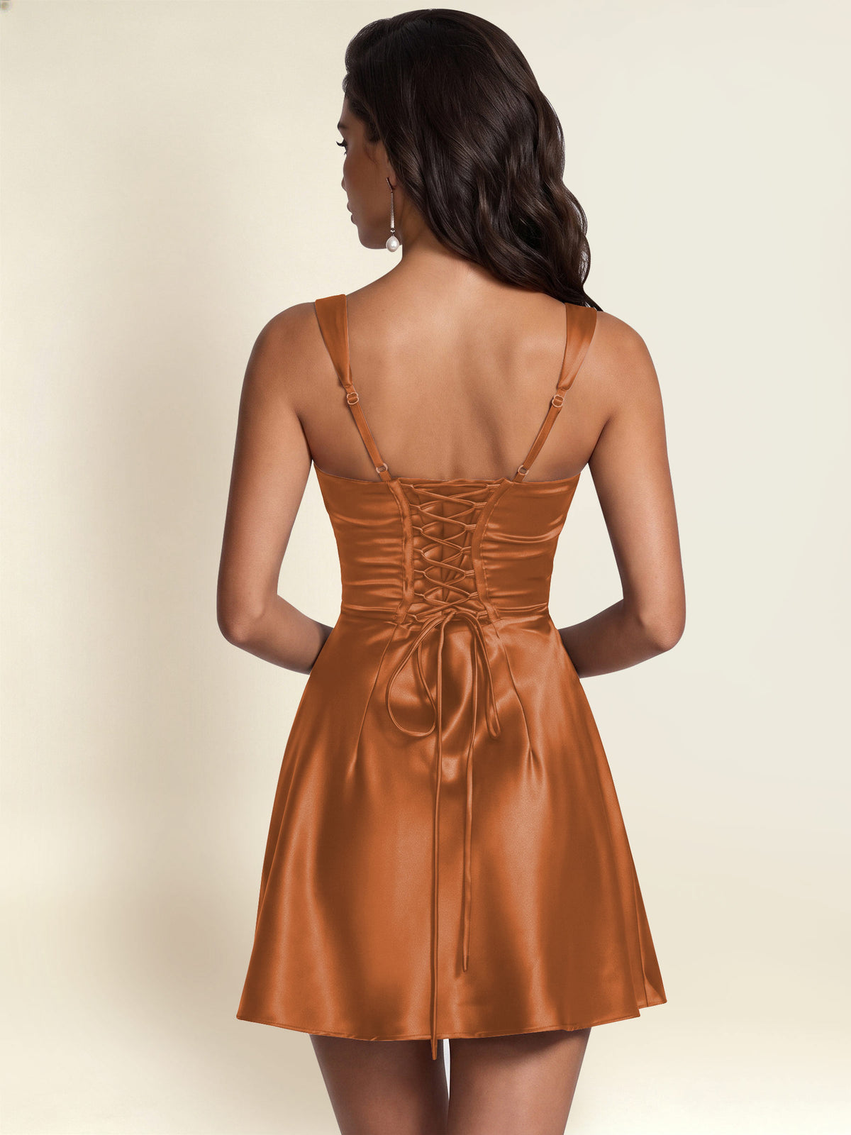 ROVDESY Square Neck Pleated Satin Homecoming Mini Dress