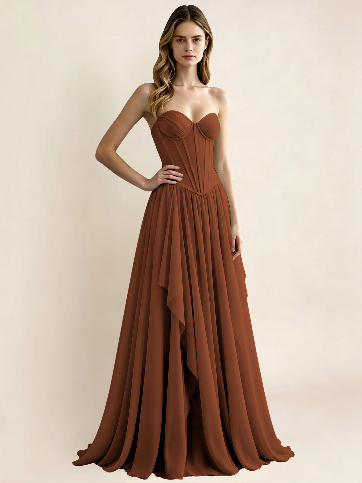 Sweetheart Chiffon Pleated A Line Bridesmaid Formal Dress