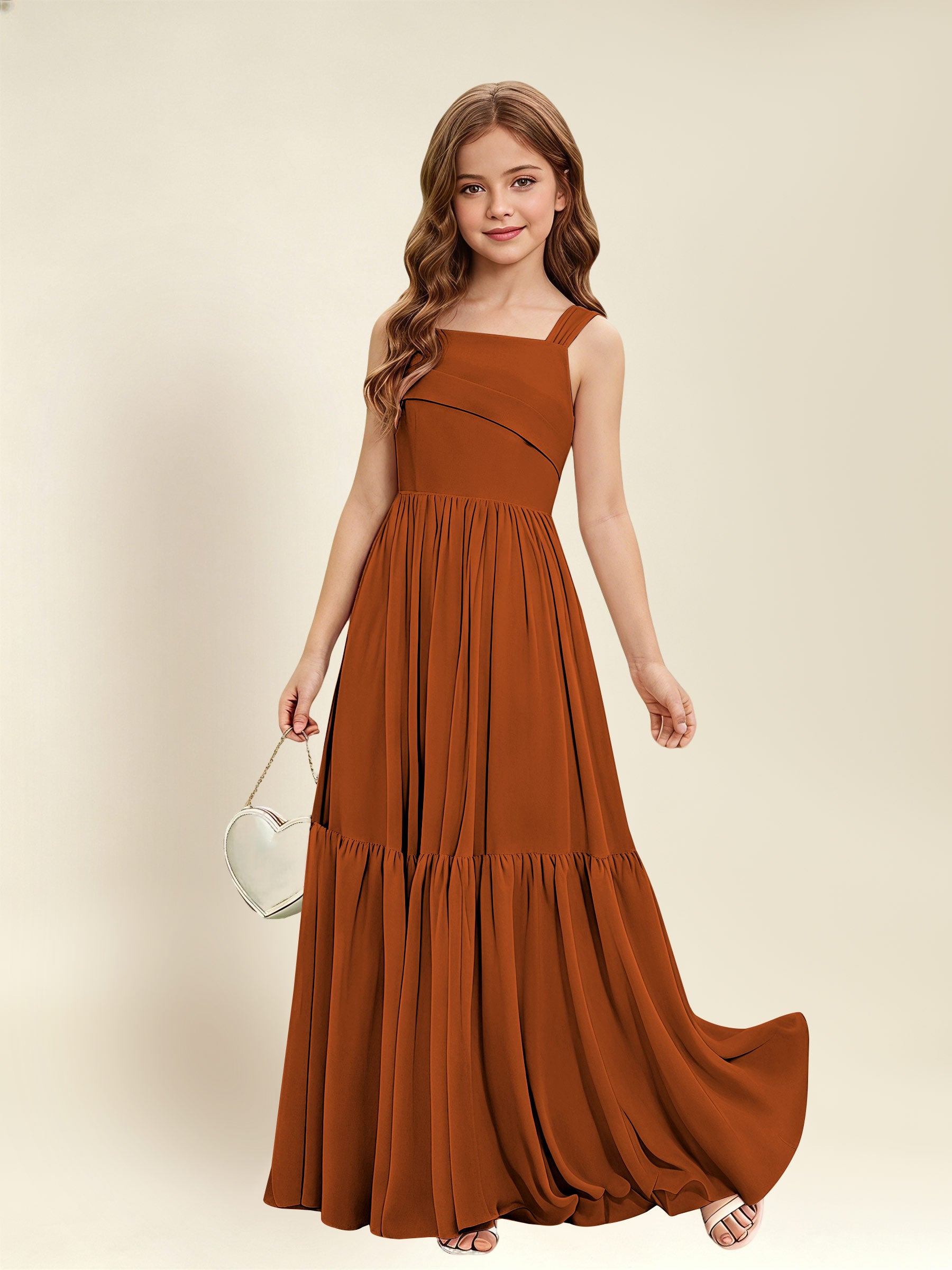 ROVDESY A-Line Square Neck Chiffon  Junior Bridesmaid Dress