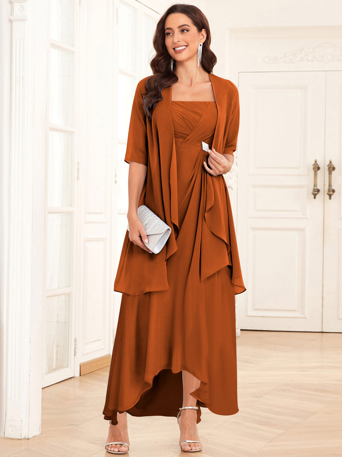 2 Pieces Chiffon A Line Mother of the Bride Dress with Jacket