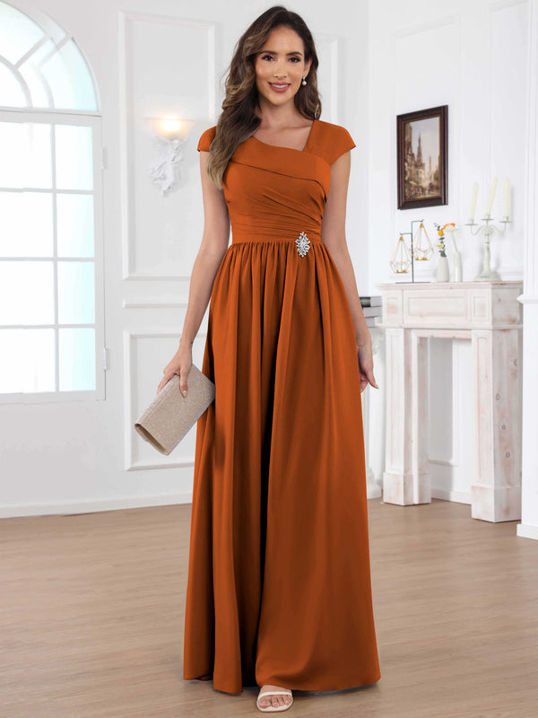 A-Line Cap Sleeves Pleated Chiffon Mother Of The Bride Dress