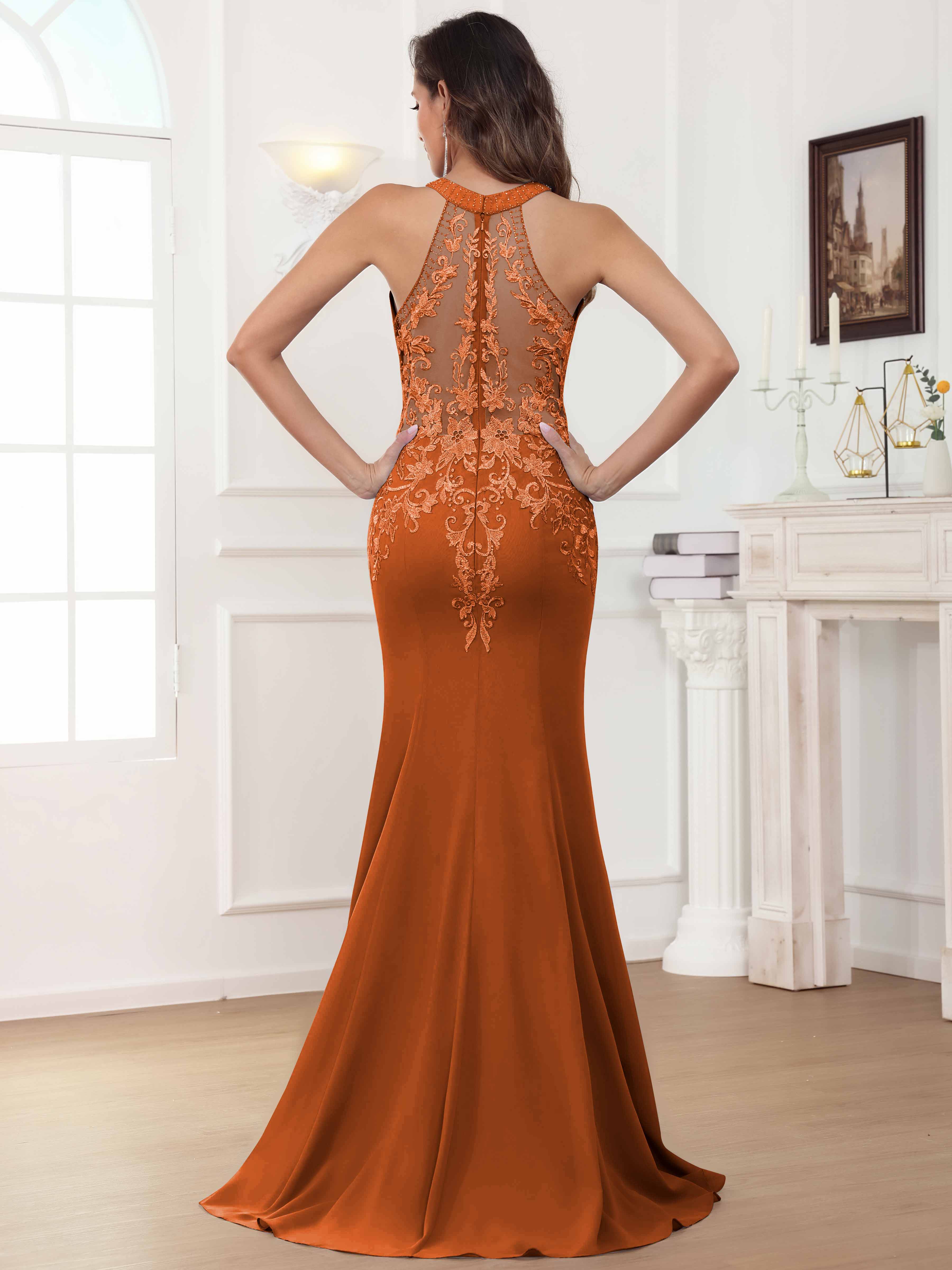 ROVDESY Halter Mermaid Lace Mother Of The Bride Dress With Jacket