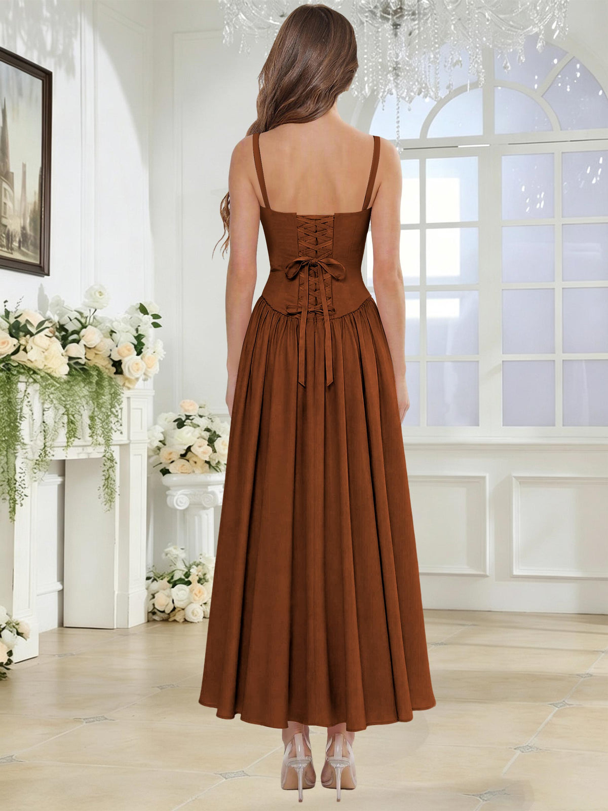 Spaghetti Strap Chiffon Ruched A Line Bridesmaid Dress