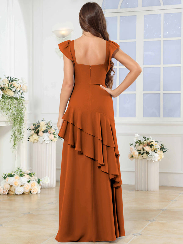 Sweetheart Tiered Ruffle Chiffon Bridesmaid Dress With Short Sleeves