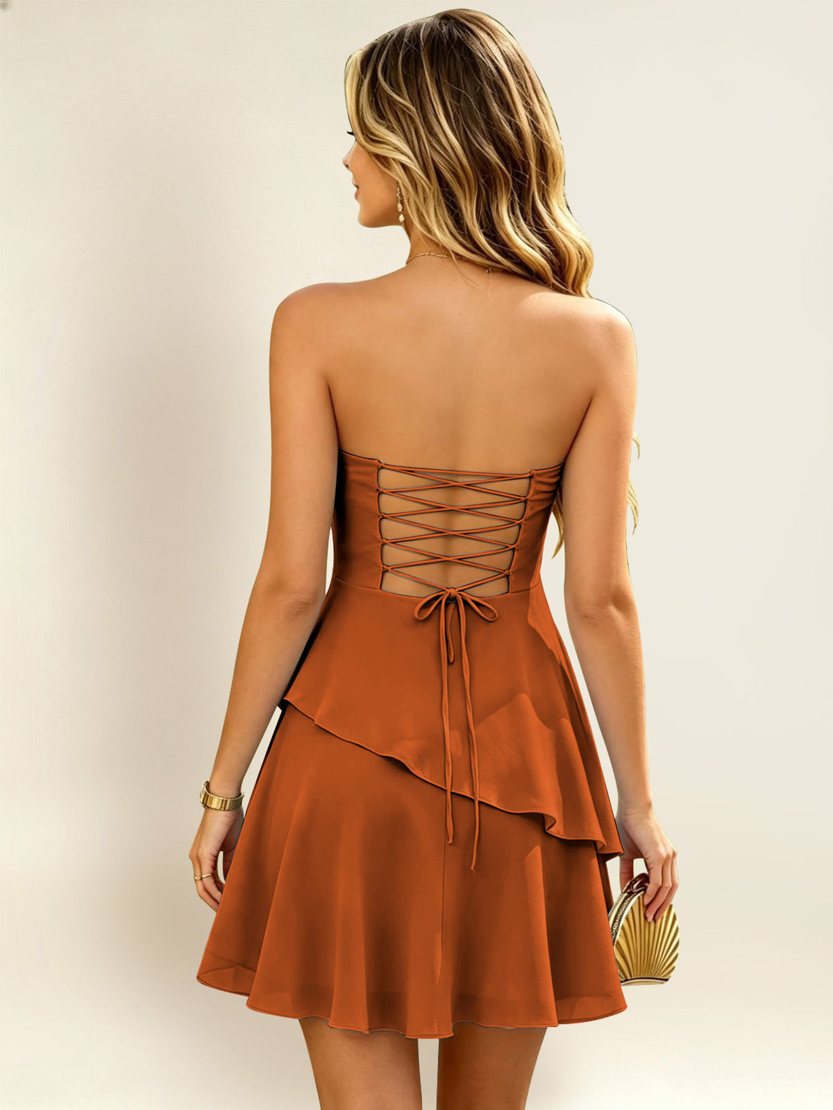Strapless A-Line Ruffled Chiffon Homecoming Mini Dress