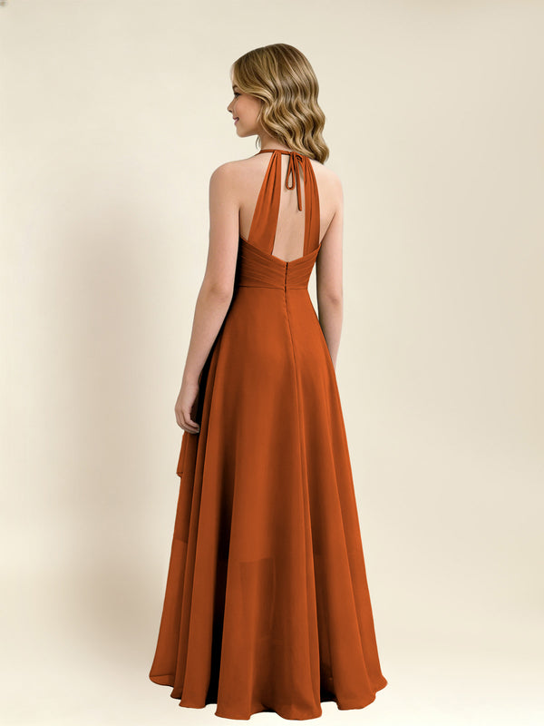 A-Line Halter Pleated Chiffon Junior Bridesmaid Dress