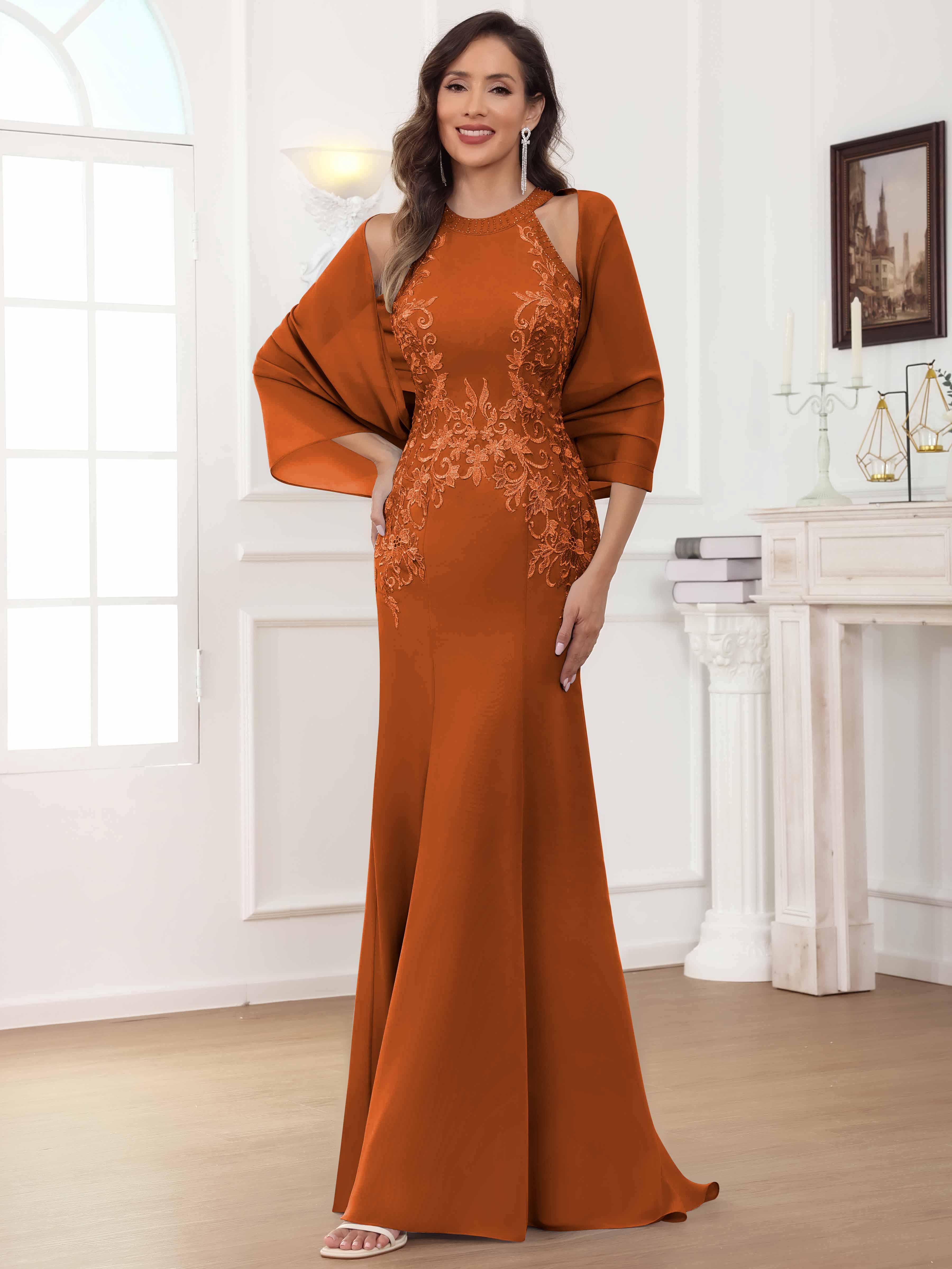 ROVDESY Halter Mermaid Lace Mother Of The Bride Dress With Jacket