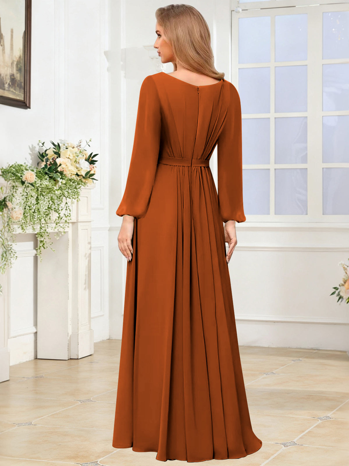 A-Line Chiffon Long Sleeve Bridesmaid Dress
