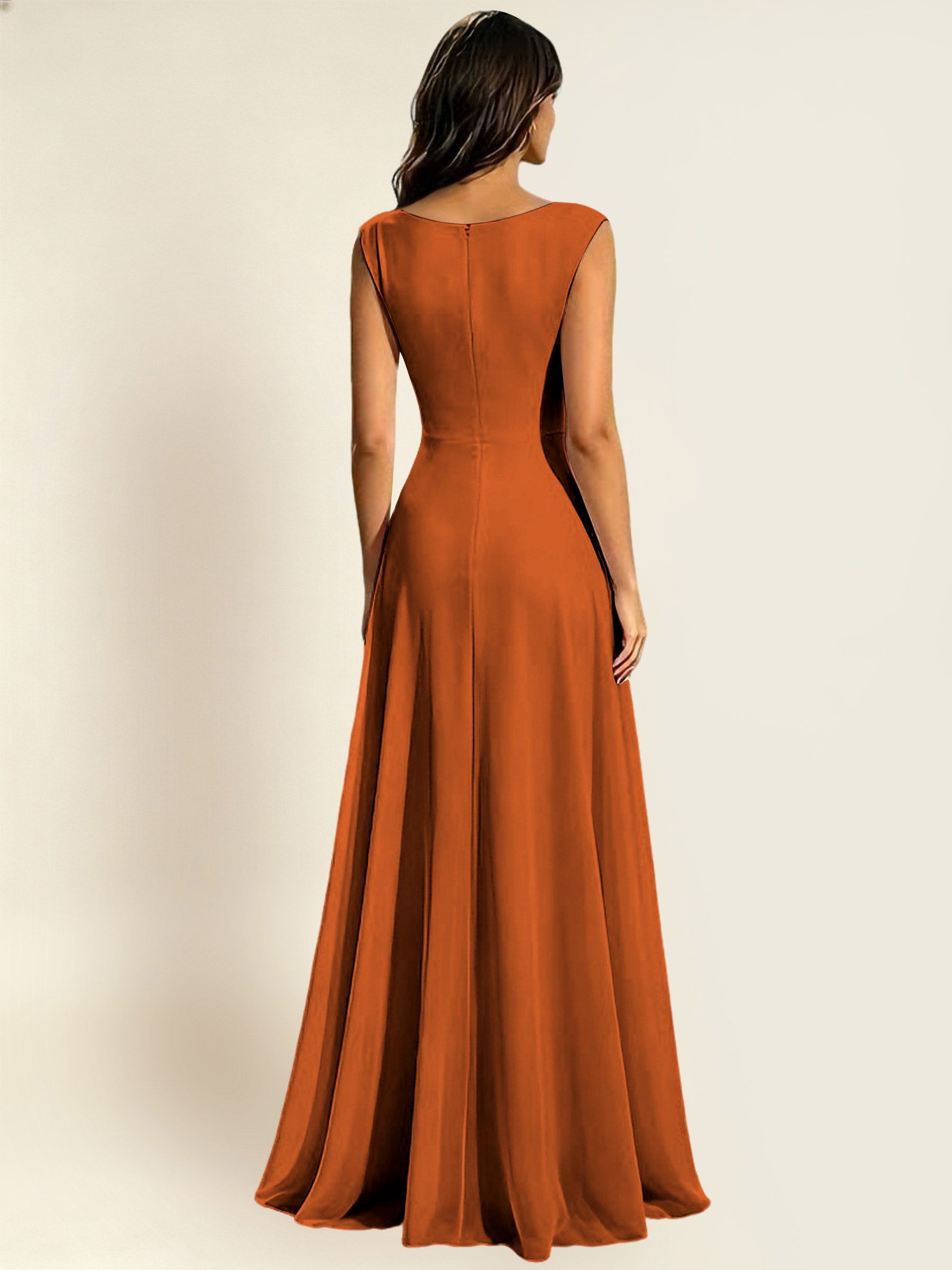 ROVDESY A-Line Chiffon Long Bridesmaid Dress With Sleeveless