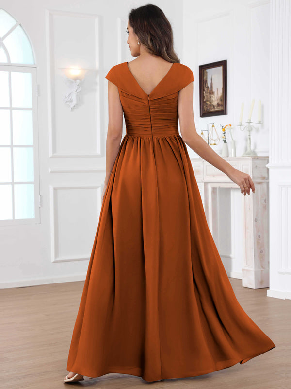 A-Line Cap Sleeves Pleated Chiffon Mother Of The Bride Dress