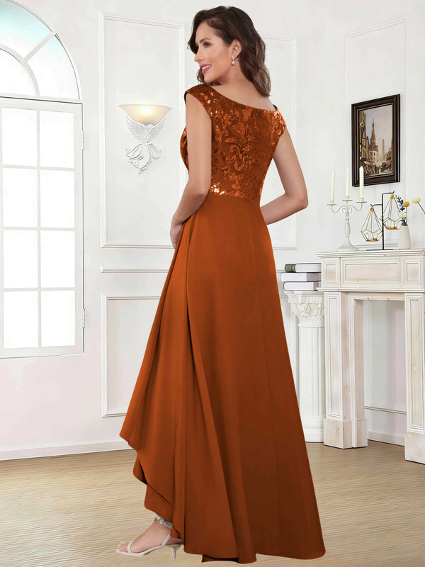 Tea Length Off-The-Shoulder Sequin Chiffon Mother Of The Bride Dress