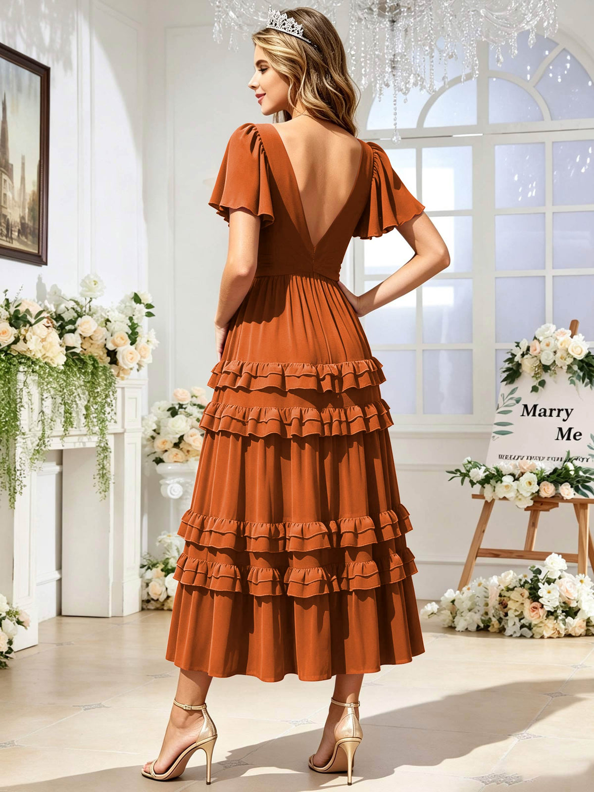 A Line Chiffon Pleated Bridesmaid Dress with Sleeves