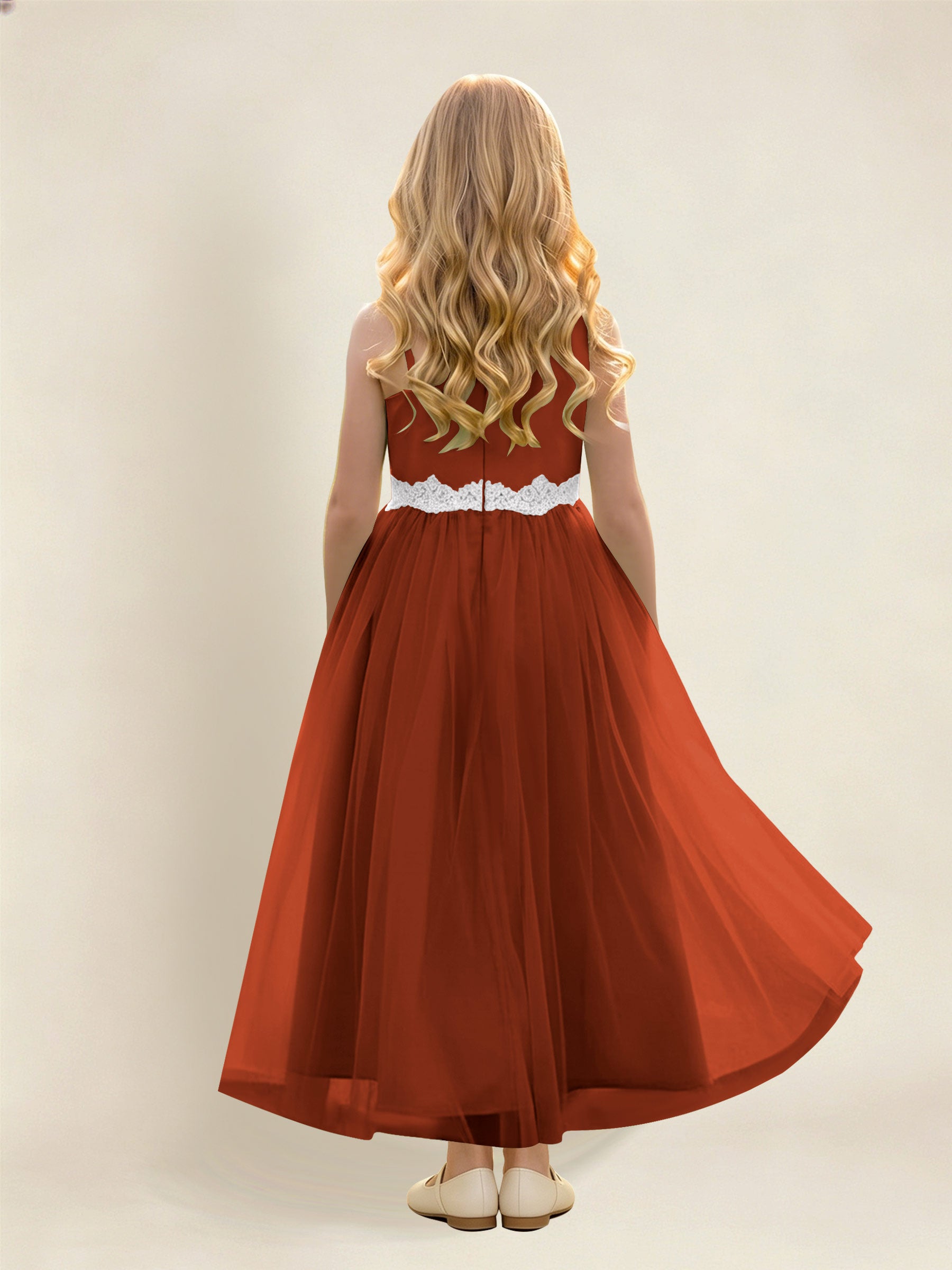 ROVDESY Asymmetric One Shoulder  Satin  Tulle Junior Bridesmaid Dress