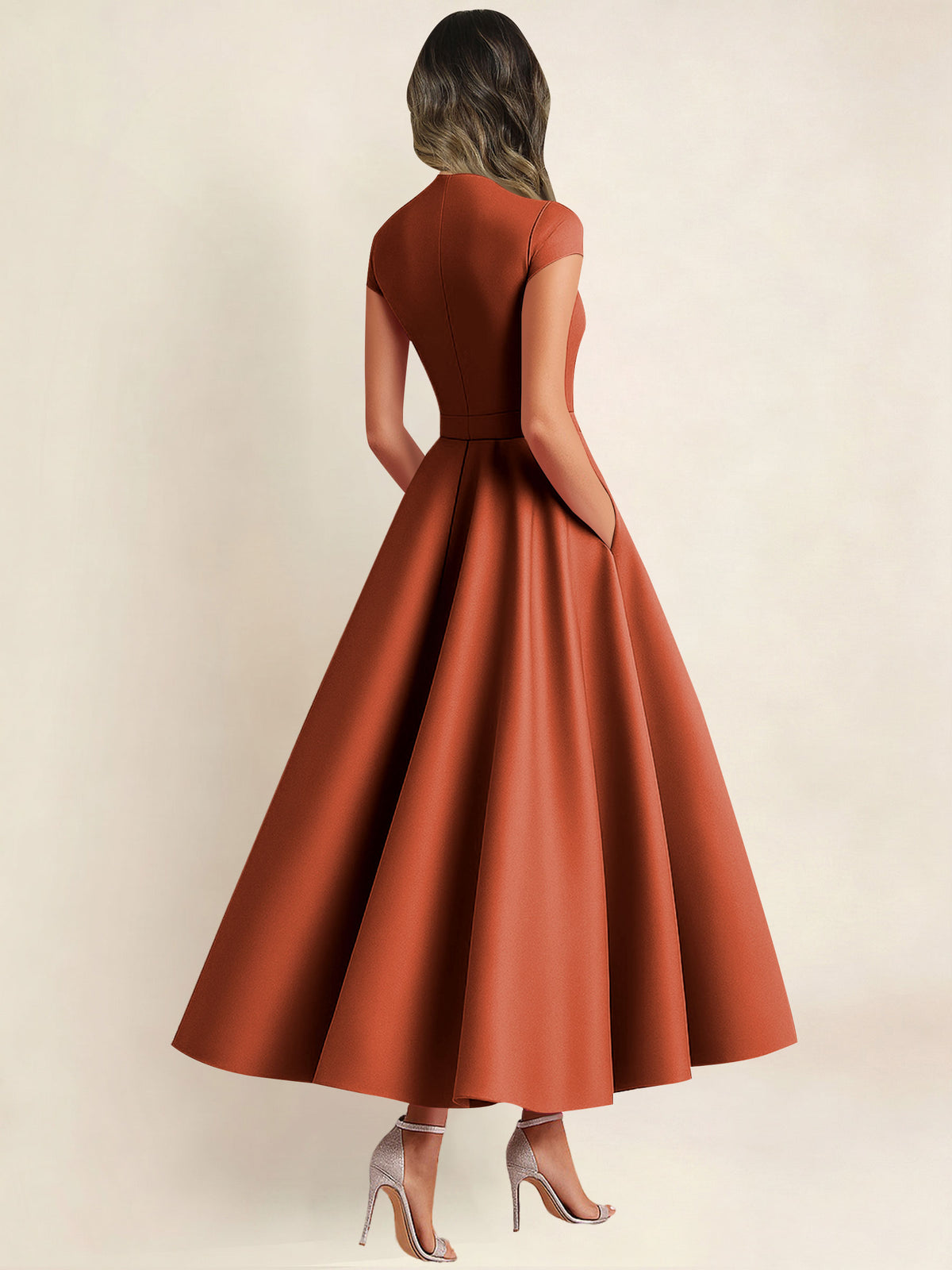 A Line V Neck 3D Flower Satin Mother of the Bride Dress