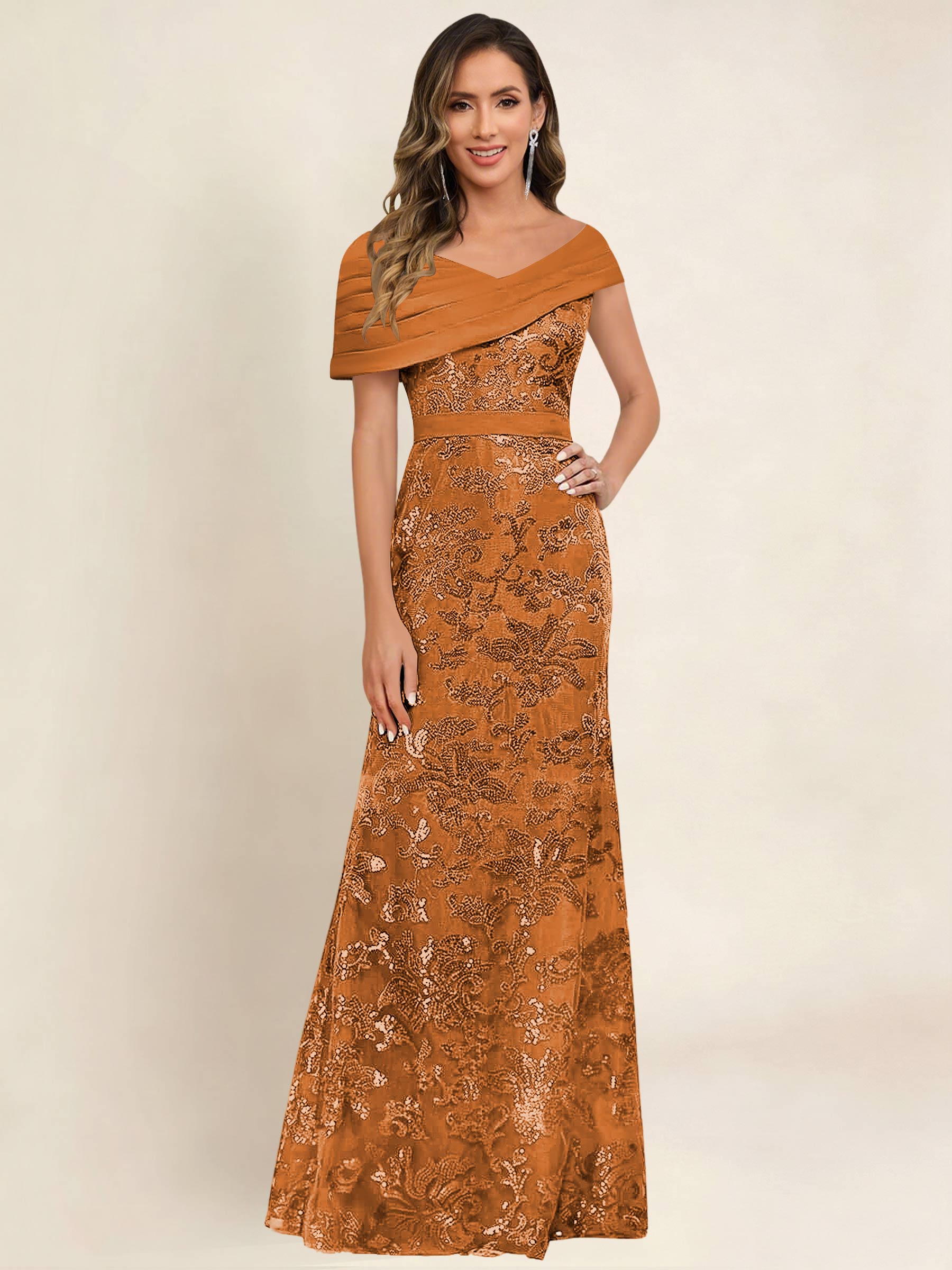 ROVDESY Off the Shoulder Sequin Mermaid Long Mother Of The Bride Dress Formal Gown