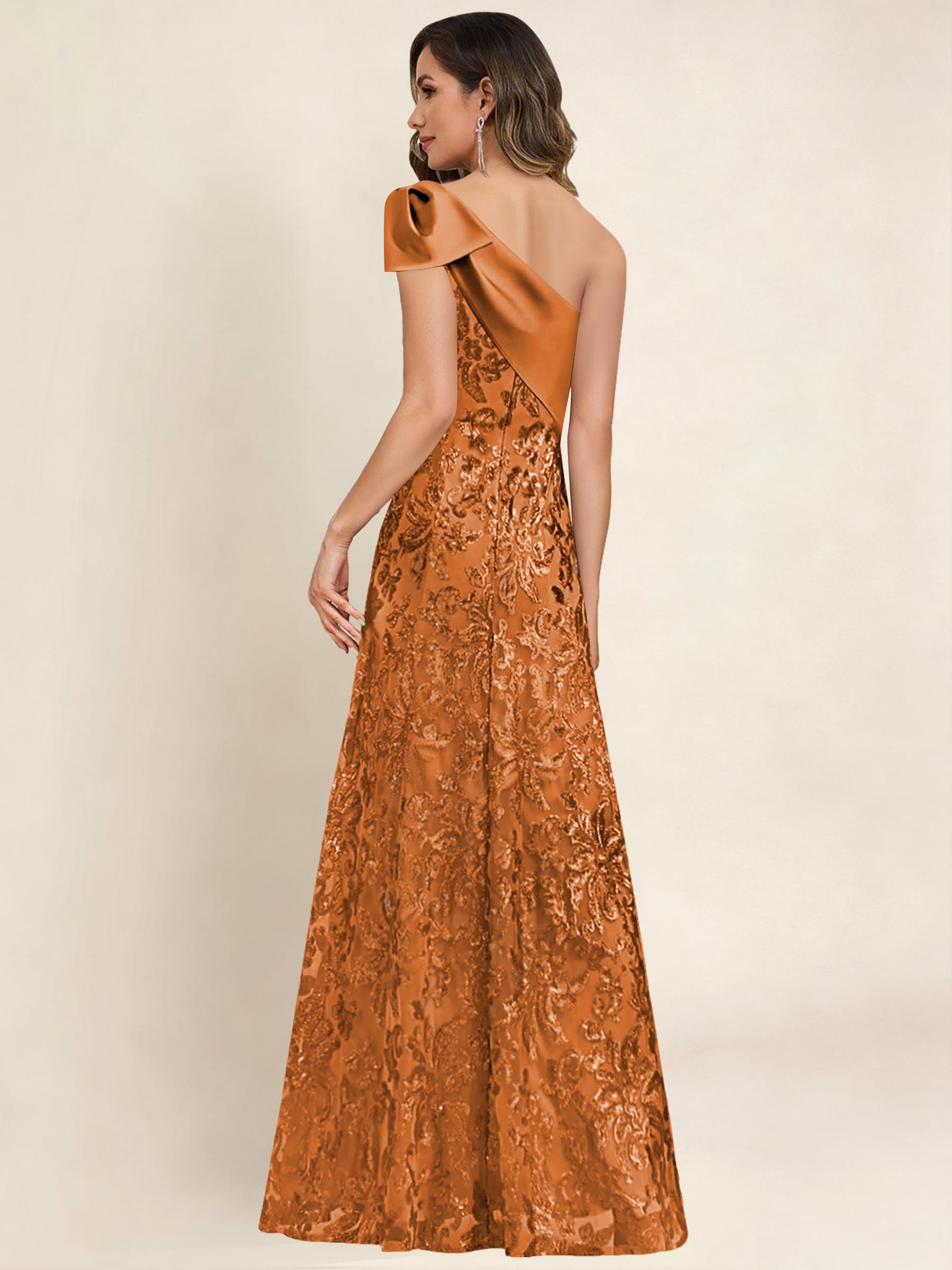 ROVDESY One Shoulder Sequin Mermaid Long Mother Of The Bride Dress Formal Gown With Bow