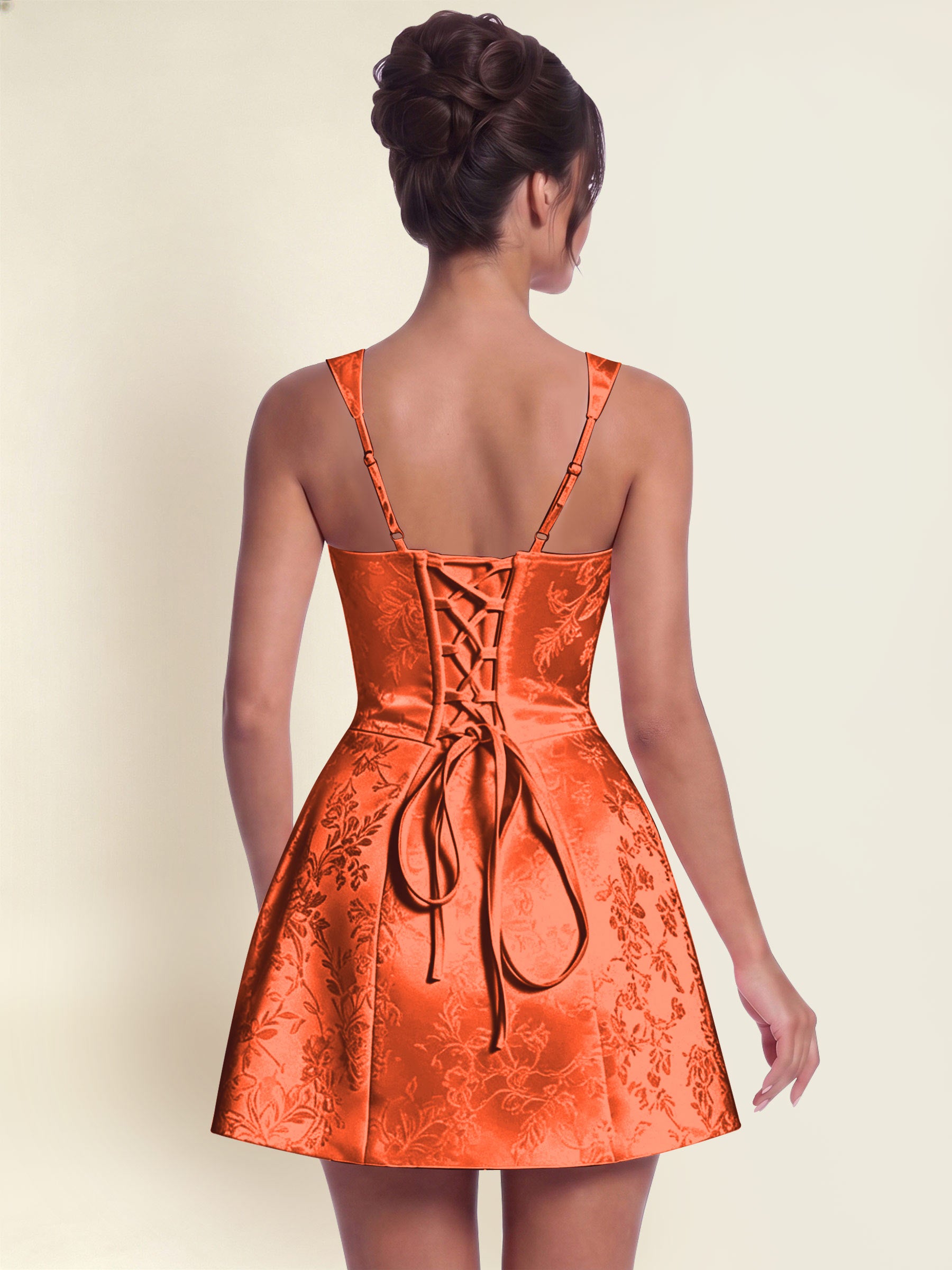 ROVDESY A-Line Square Neck Jacquard Satin Homecoming Mini Dress