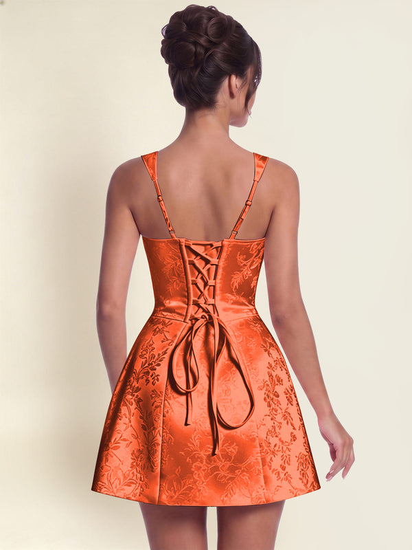 A-Line Square Neck Jacquard Satin Homecoming Mini Dress