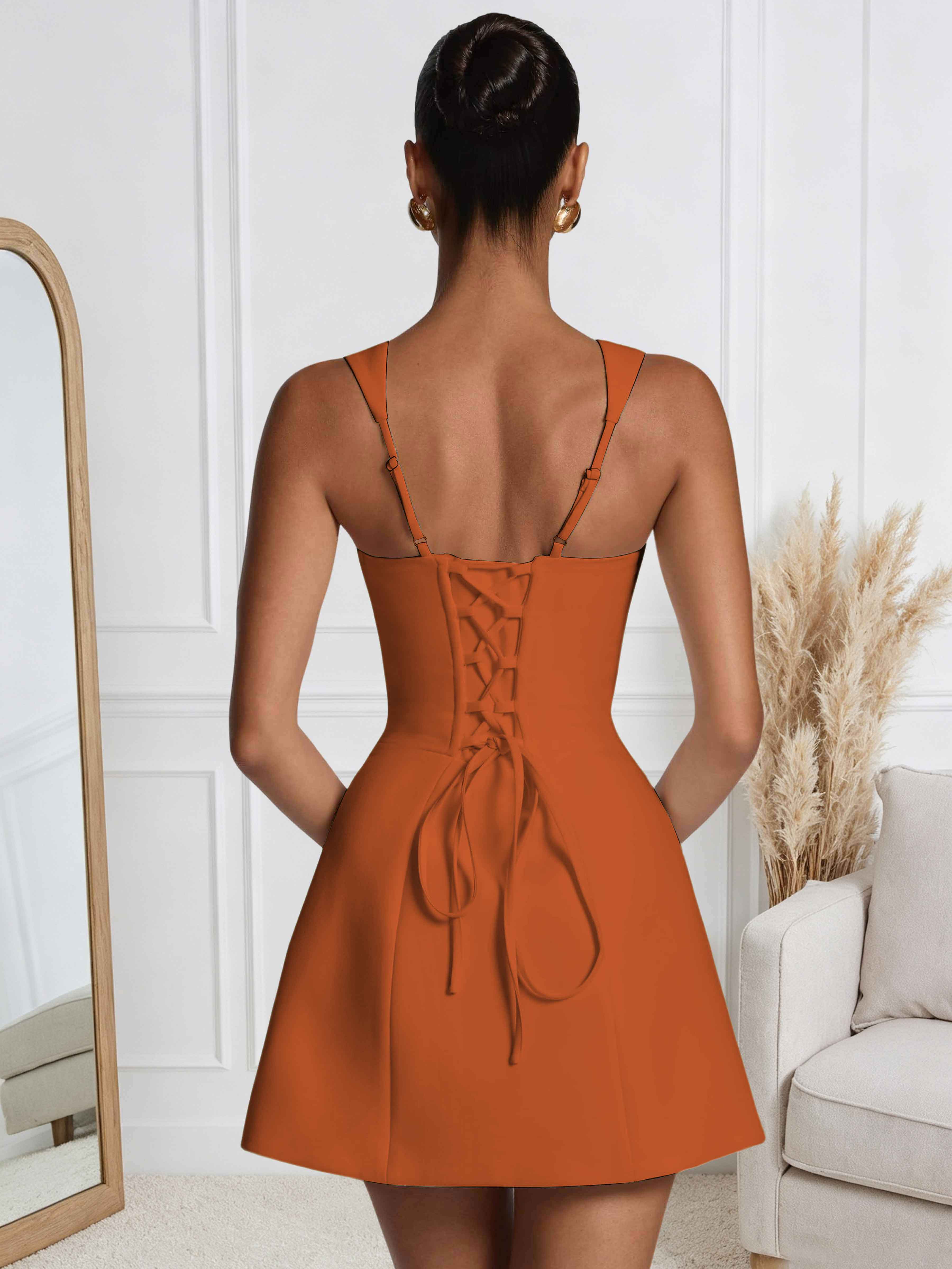 ROVDESY A-Line Square Neck Satin Homecoming Mini Dress