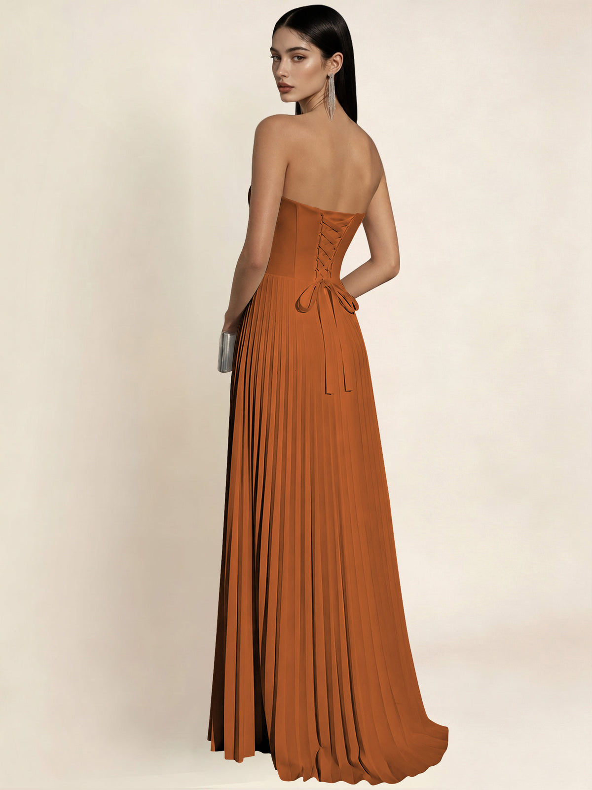 Strapless Satin Pleated A Line Bridesmaid Prom Dress
