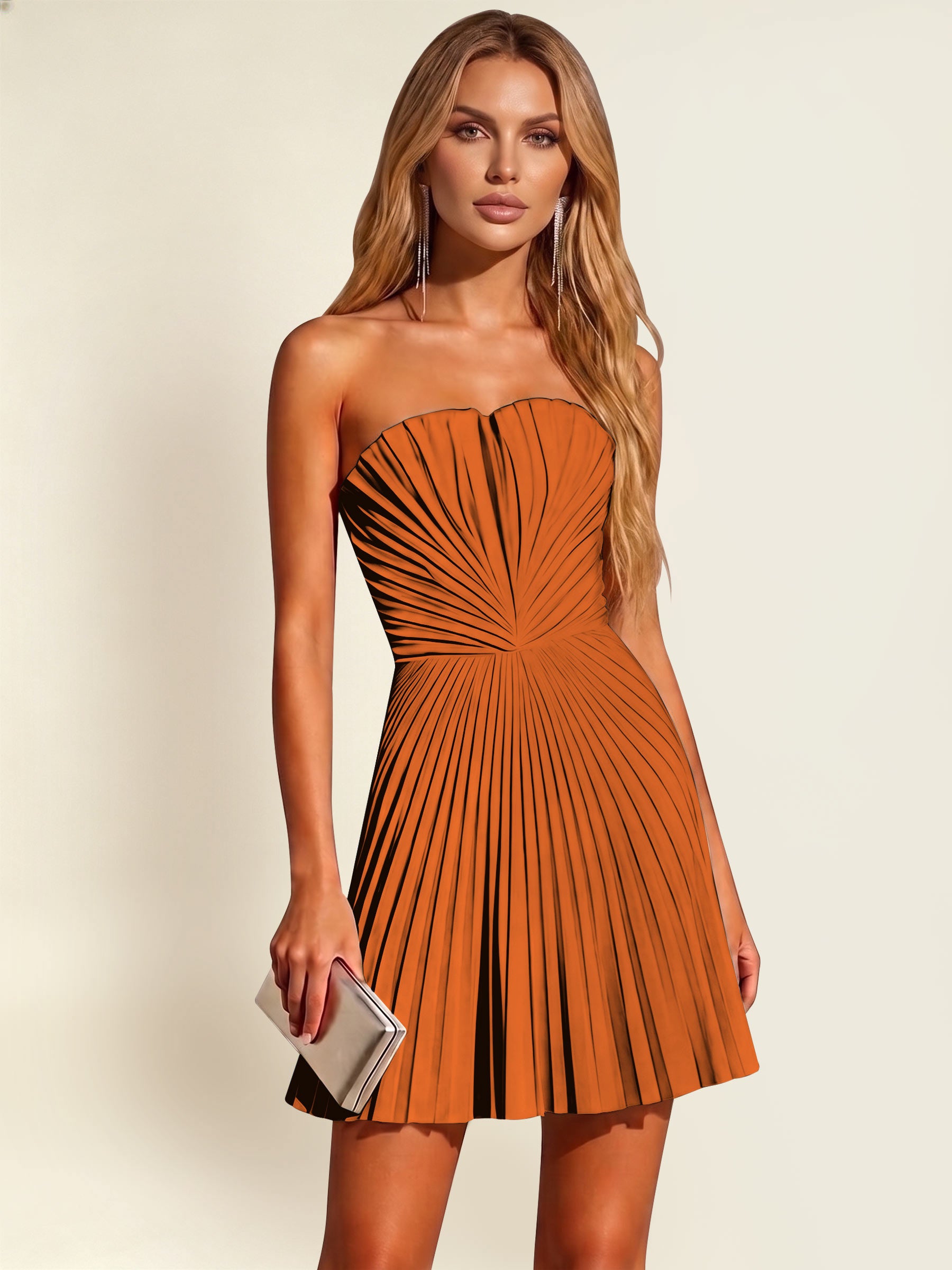 ROVDESY A-Line Strapless Pleated Satin Homecoming Mini Dress