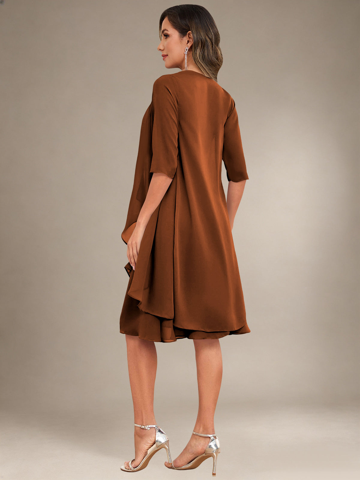 2 Pieces Half Sleeve Chiffon Knee Length Mother Of The Bride Dresses with Jacket