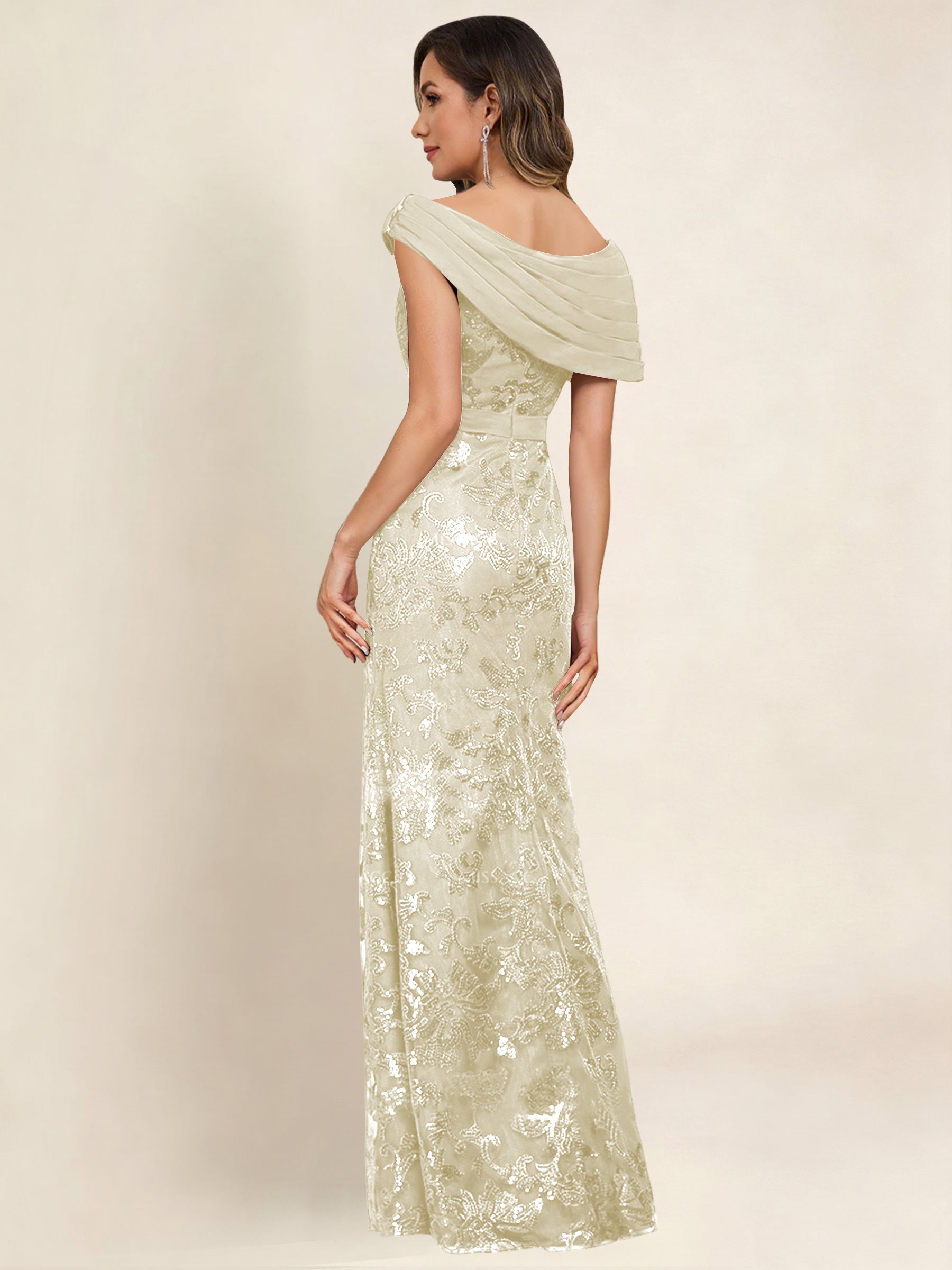 ROVDESY Off the Shoulder Sequin Mermaid Long Mother Of The Bride Dress Formal Gown