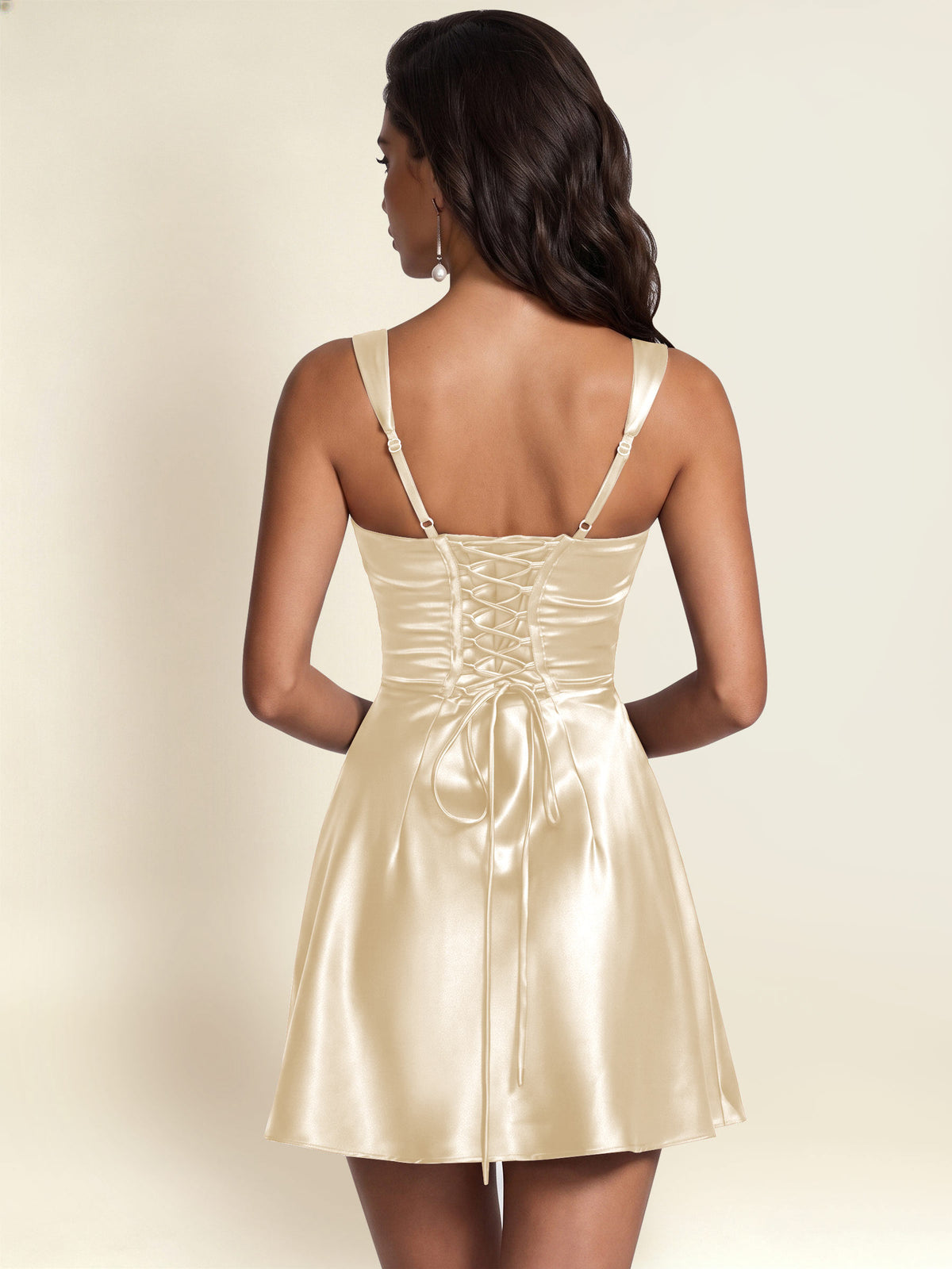 ROVDESY Square Neck Pleated Satin Homecoming Mini Dress