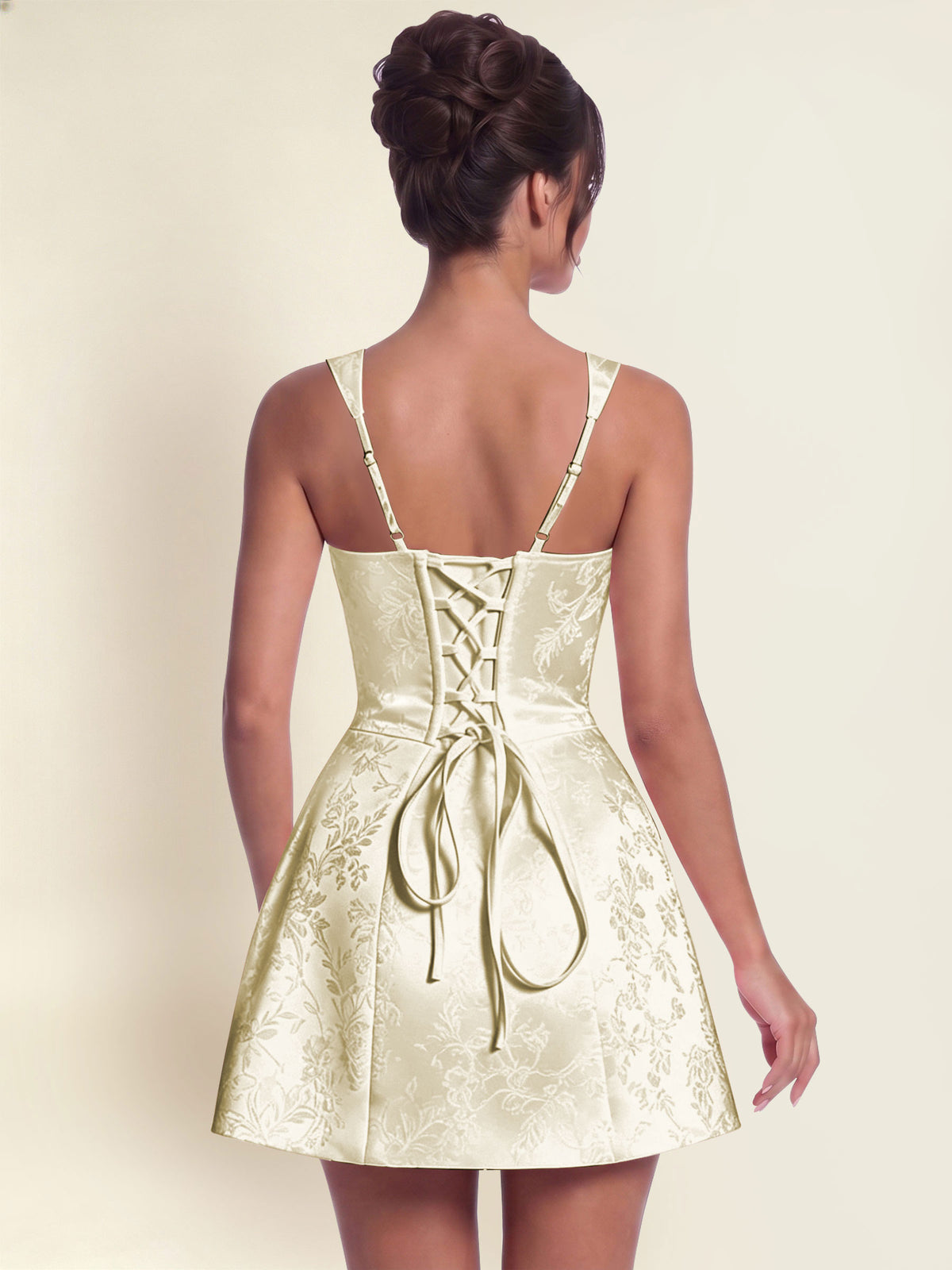 ROVDESY A-Line Square Neck Jacquard Satin Homecoming Mini Dress