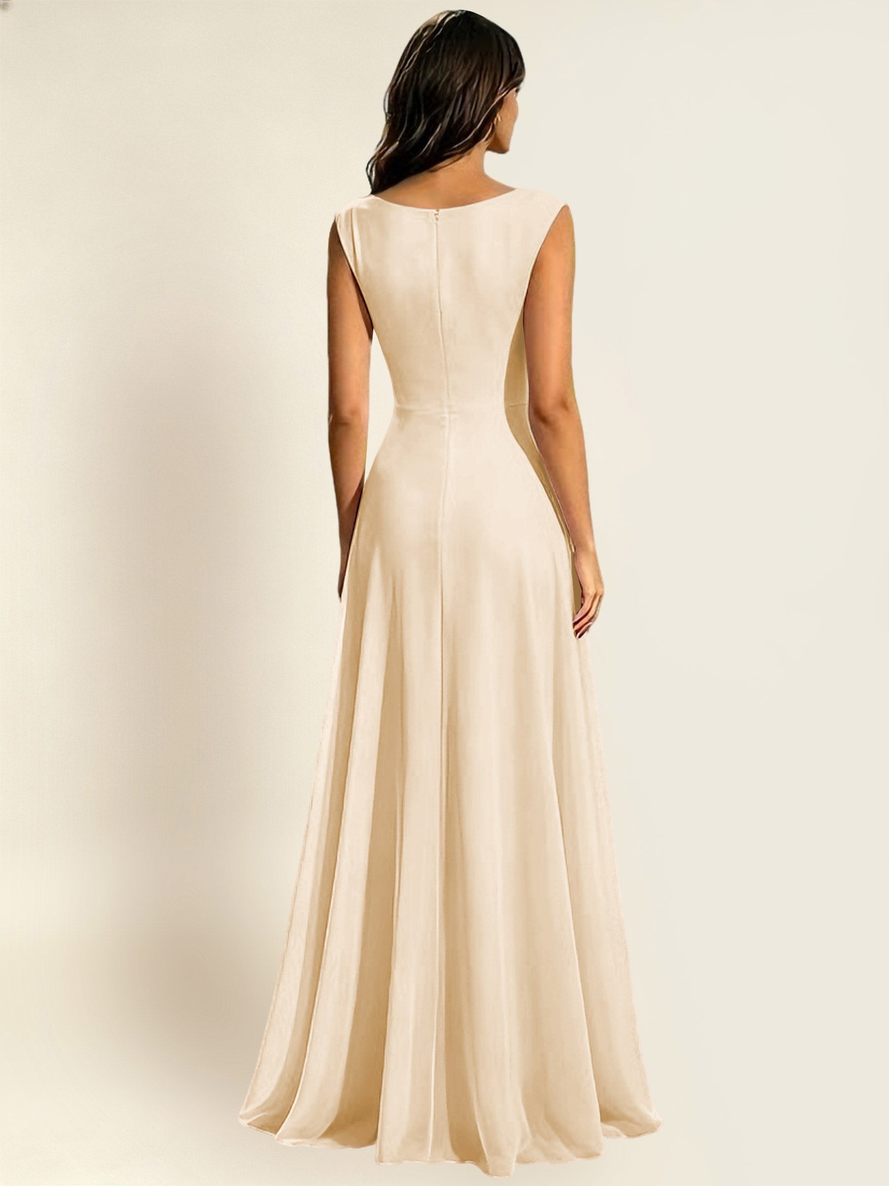 ROVDESY A-Line Chiffon Long Bridesmaid Dress With Sleeveless