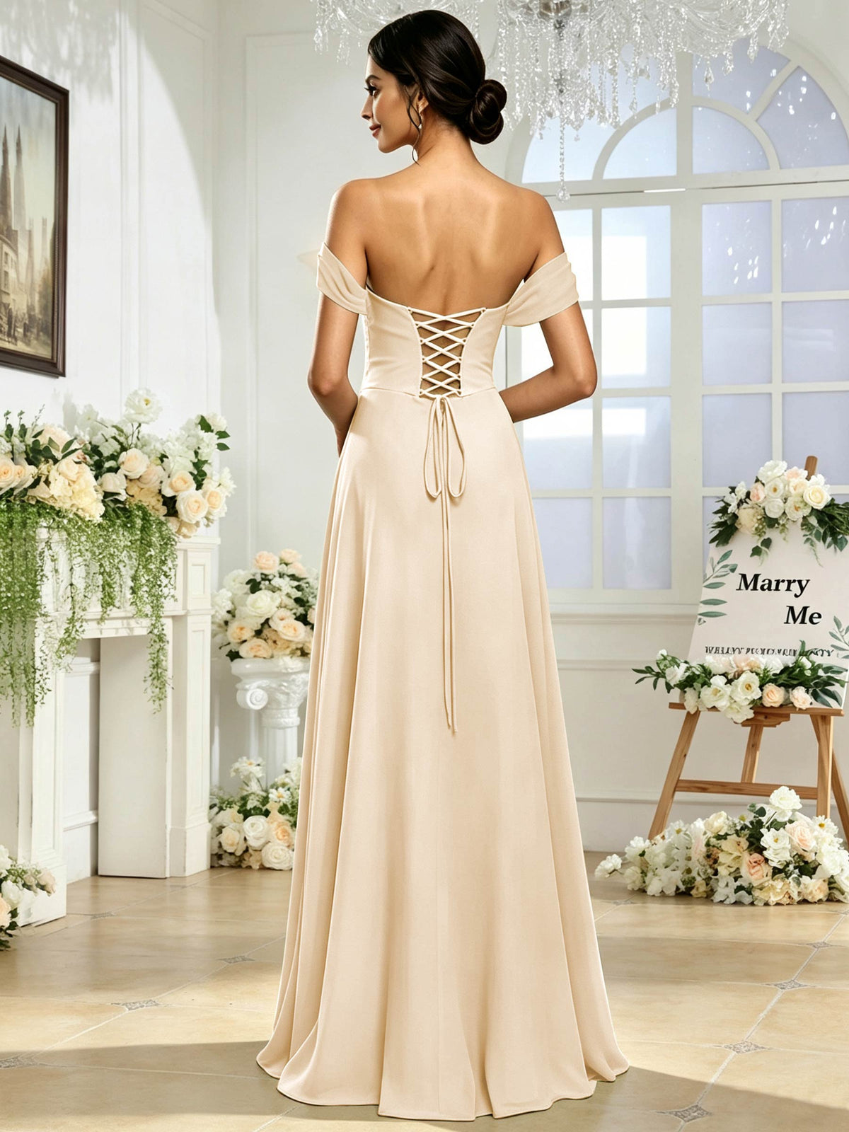 Off the Shoulder Chiffon A Line Long Bridesmaid Dress with Slit
