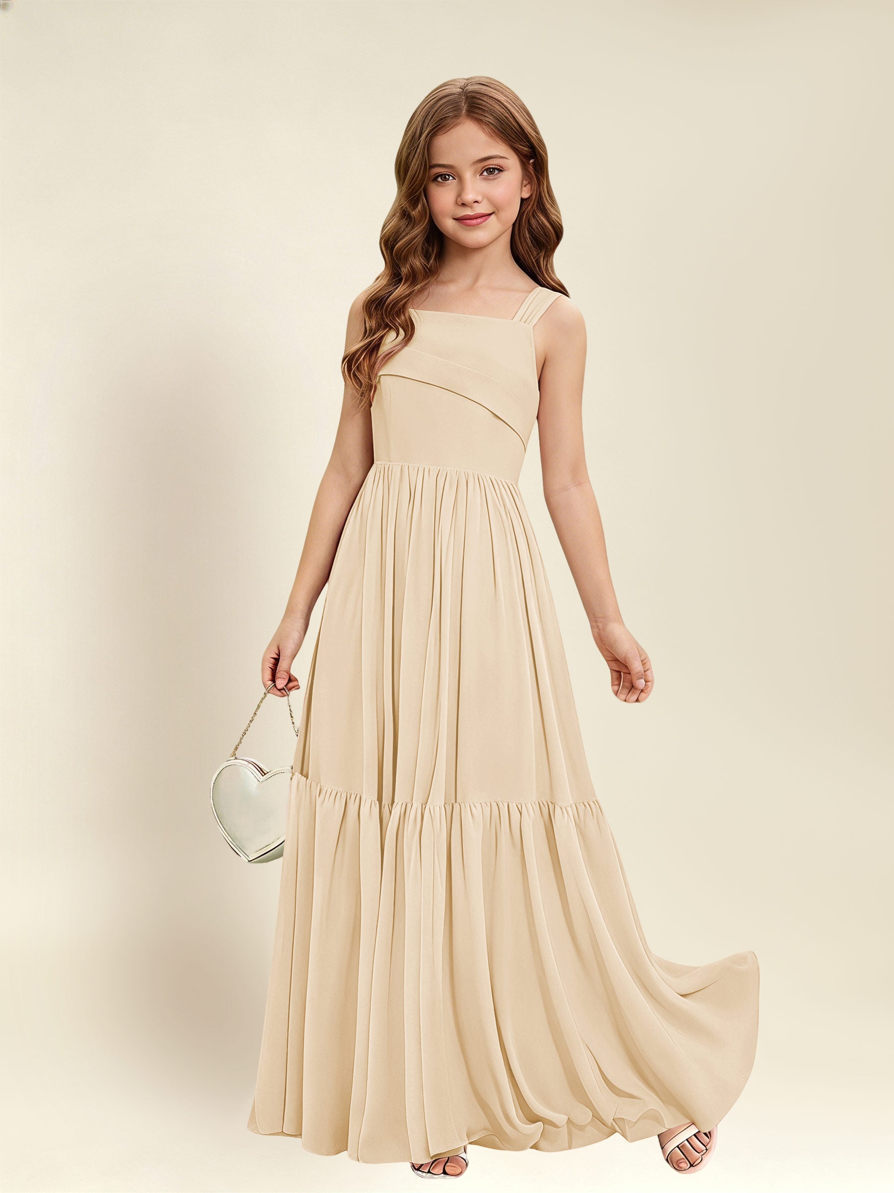 ROVDESY A-Line Square Neck Chiffon  Junior Bridesmaid Dress