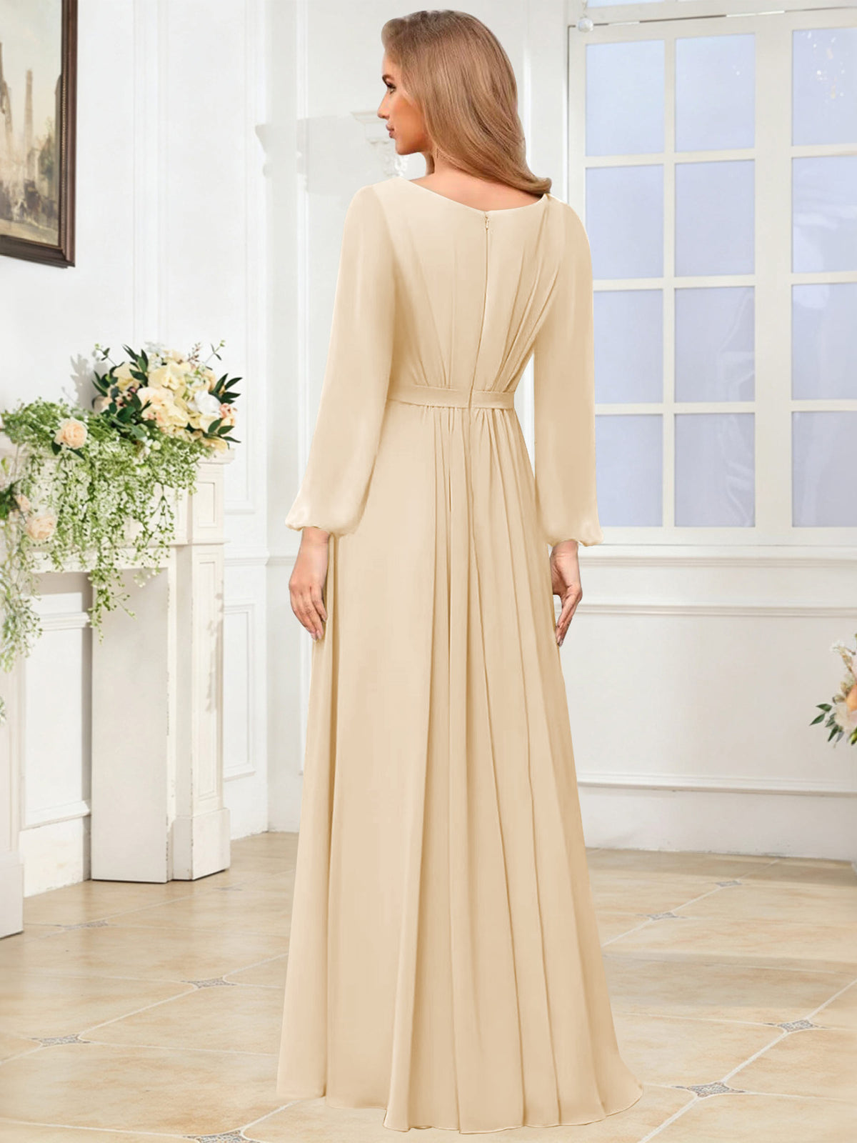 A-Line Chiffon Long Sleeve Bridesmaid Dress