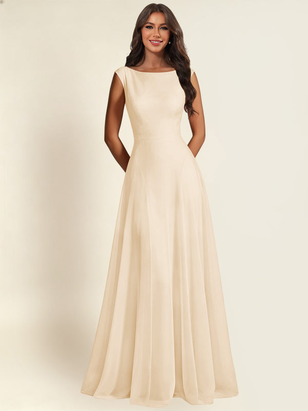 A-Line Chiffon Long Bridesmaid Dress With Sleeveless