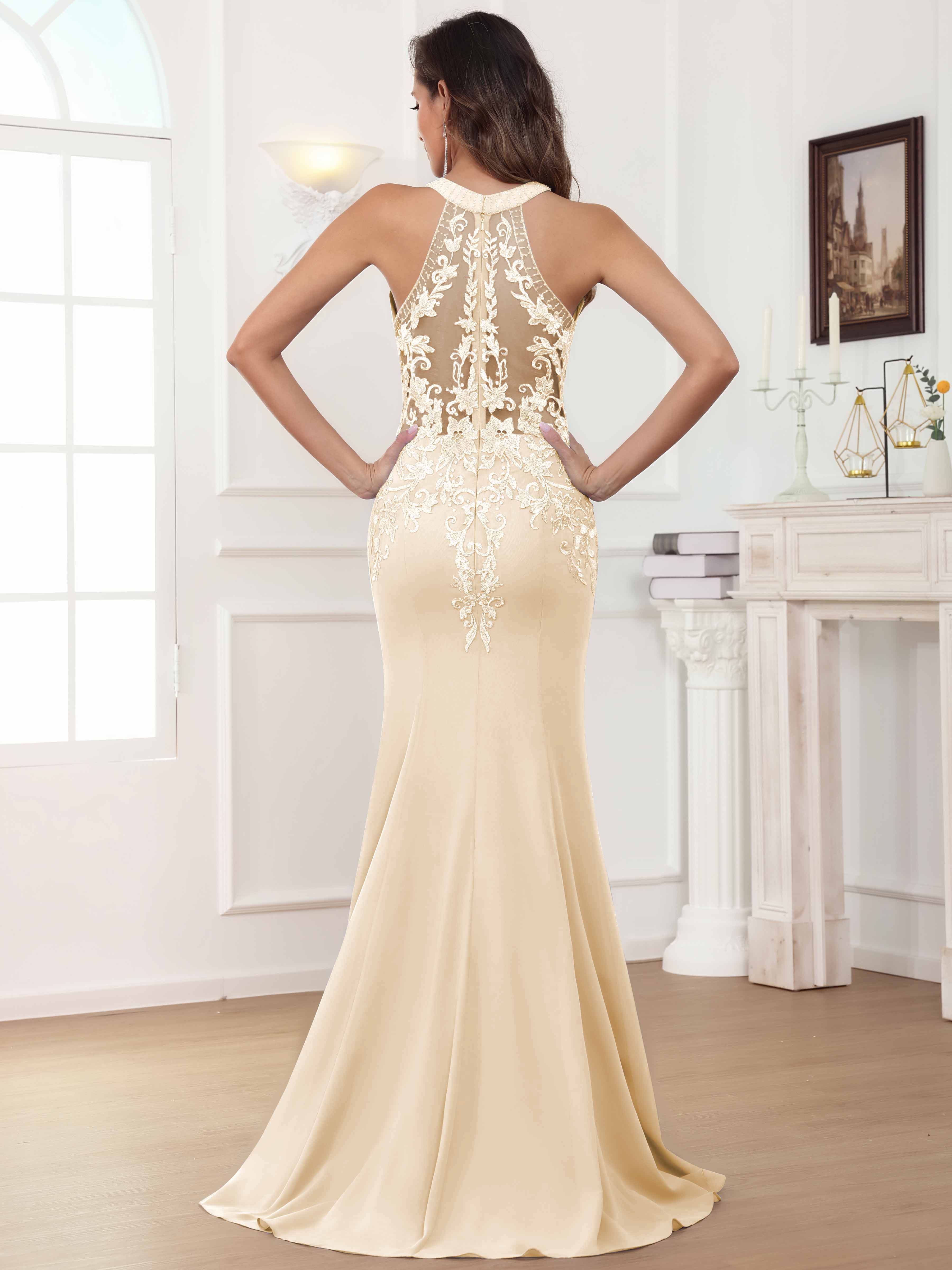 ROVDESY Halter Mermaid Lace Mother Of The Bride Dress With Jacket